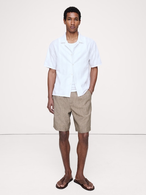 9" Pleated Linen-Cotton Pull-On Short