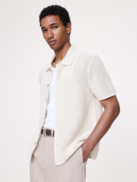 Cotton Mesh Polo Cardigan
