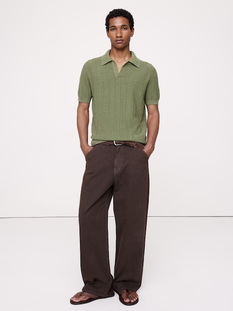 Textured Cotton Stripe Sweater Polo