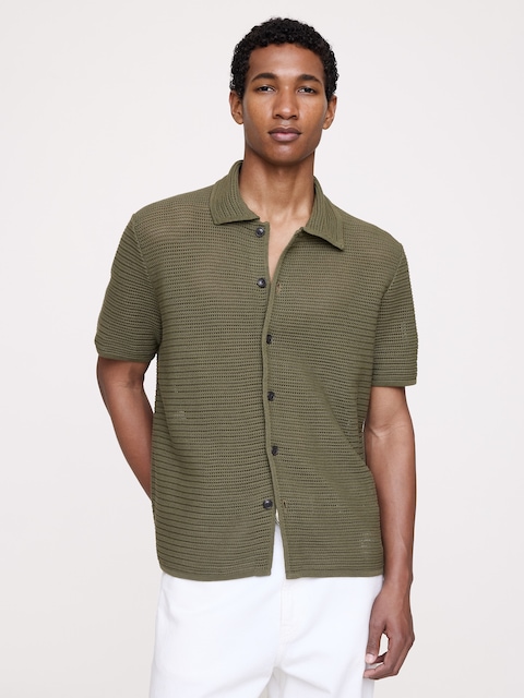 Cotton Mesh Polo Cardigan