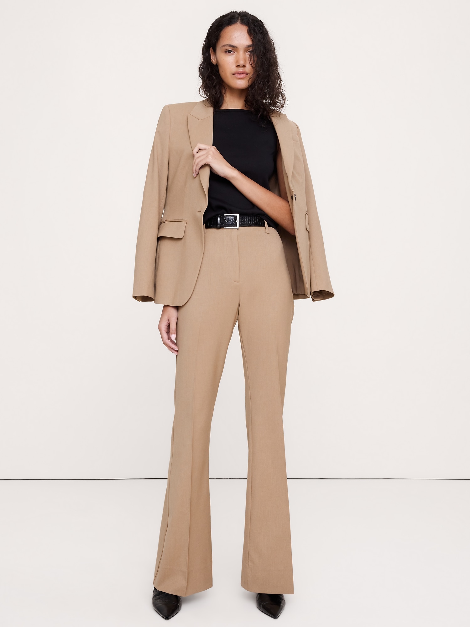 Image number 1 showing, High-Rise Flare Italian Lightweight Wool Pant