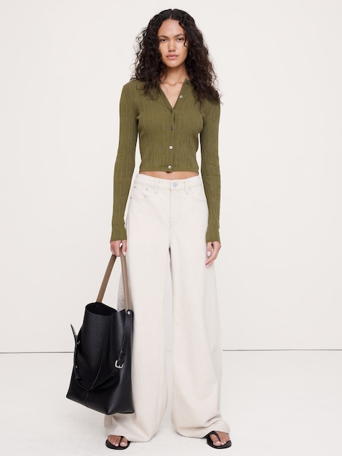 Crinkle Knit Cropped Cardigan