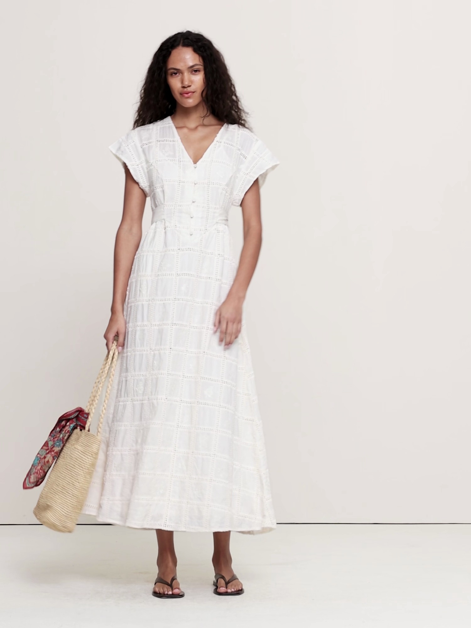 Женское платье Banana Republic Embroidered Cotton Maxi, цвет: Молочный — фото 4