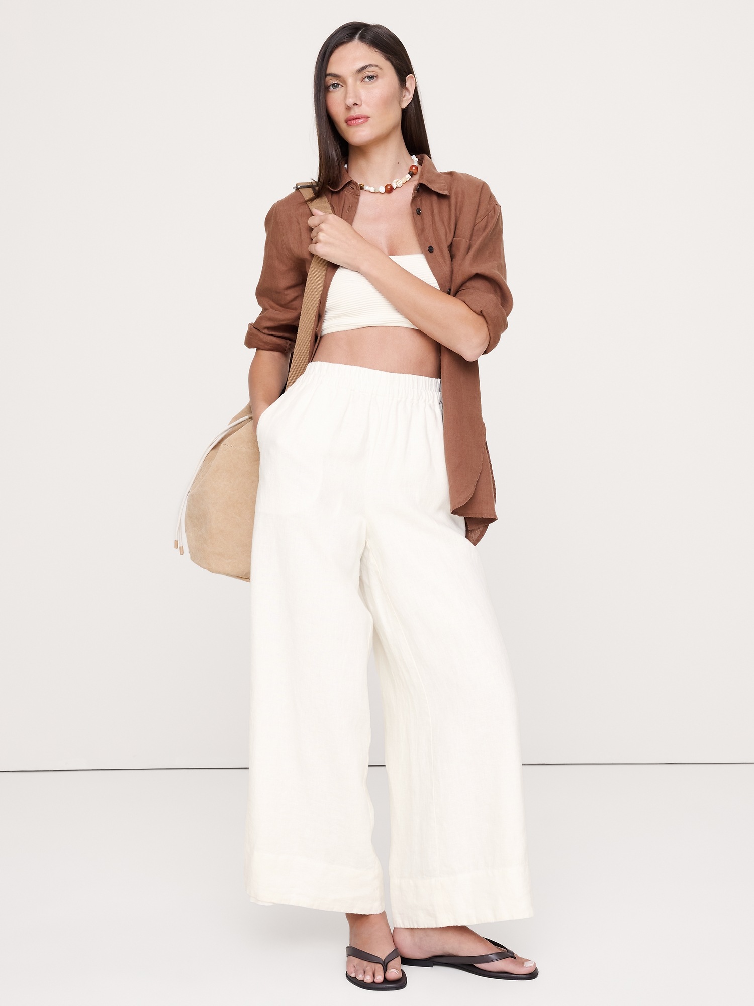 Image number 5 showing, High-Rise Wide-Leg Linen Pull-On Ankle Pant