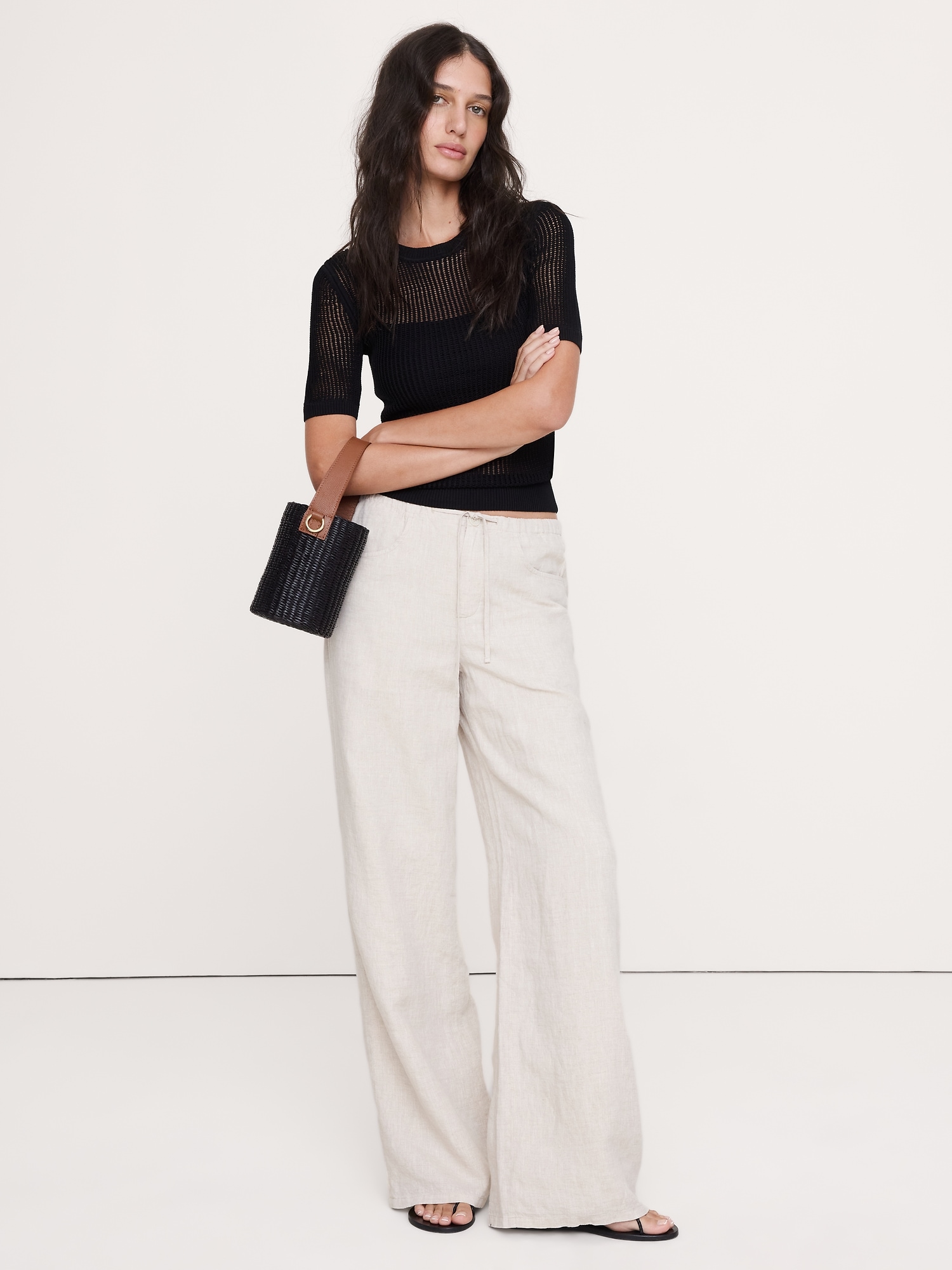 Image number 1 showing, The Studio Wide-Leg Drawstring Pant in Linen