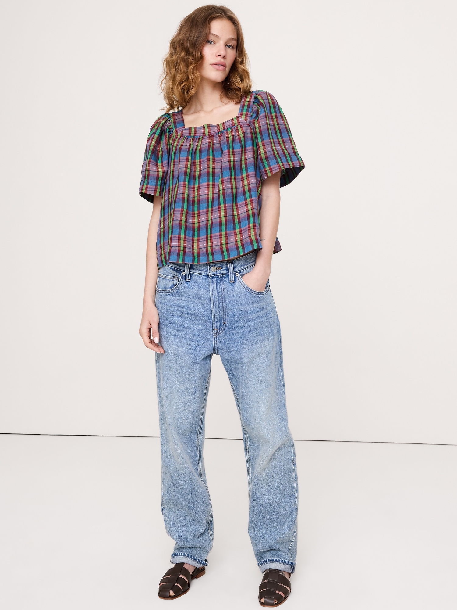 Image number 1 showing, Linen Square-Neck Top