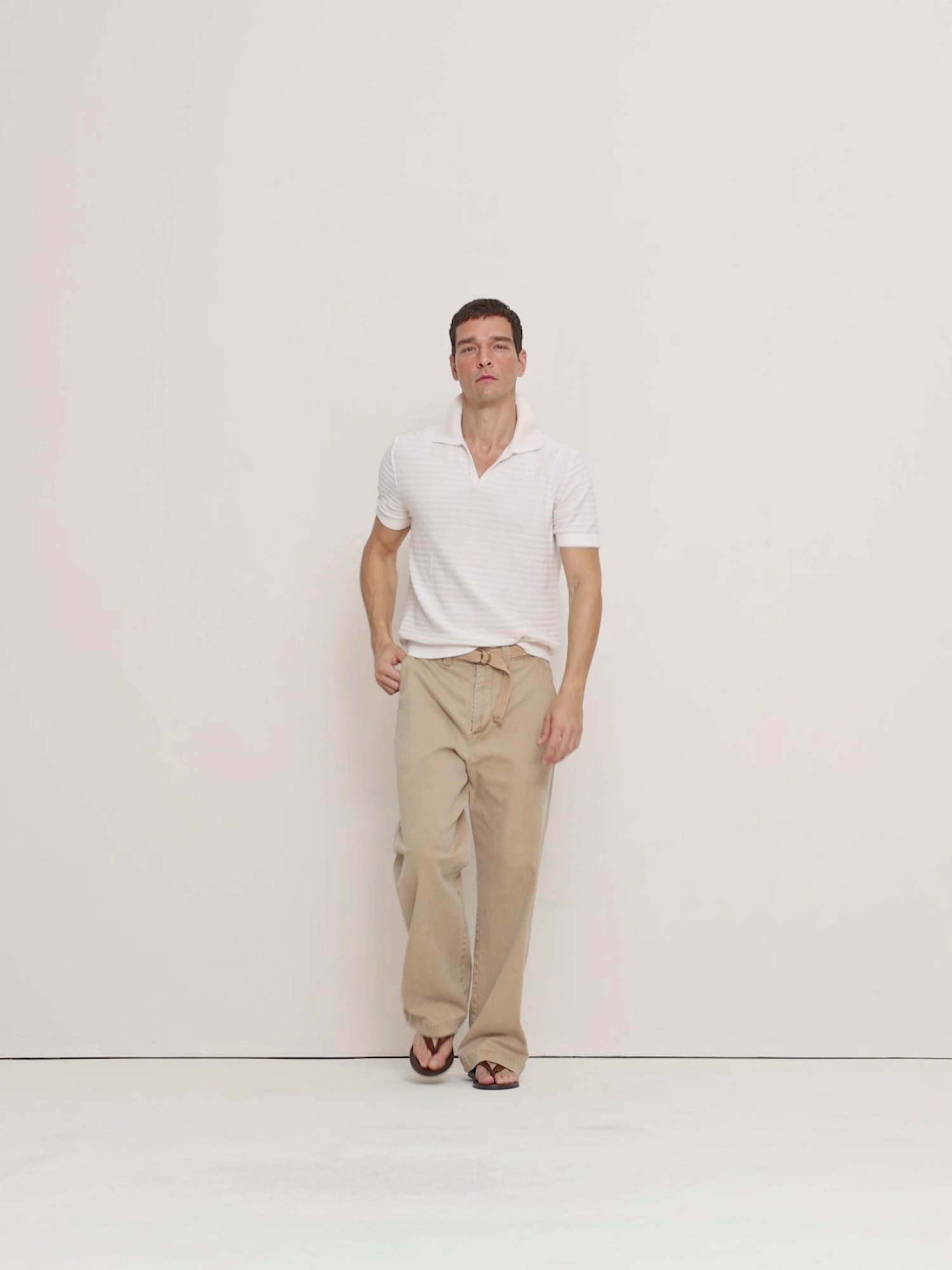 Мужские рубашки Banana Republic Textured Stripe Sweater Polo, цвет: Кремовый белый — фото 6