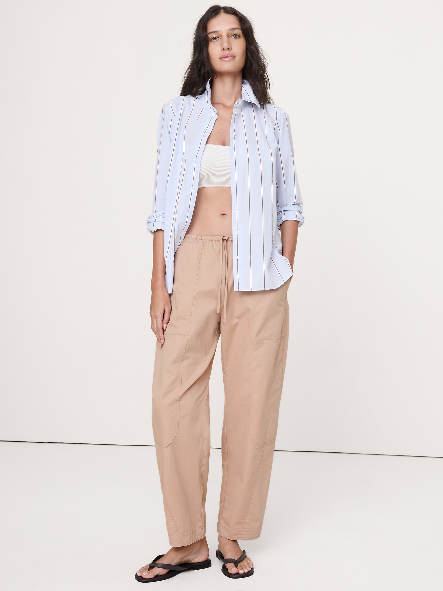 Image number 1 showing, Cotton Poplin Barrel Pull-On Pant
