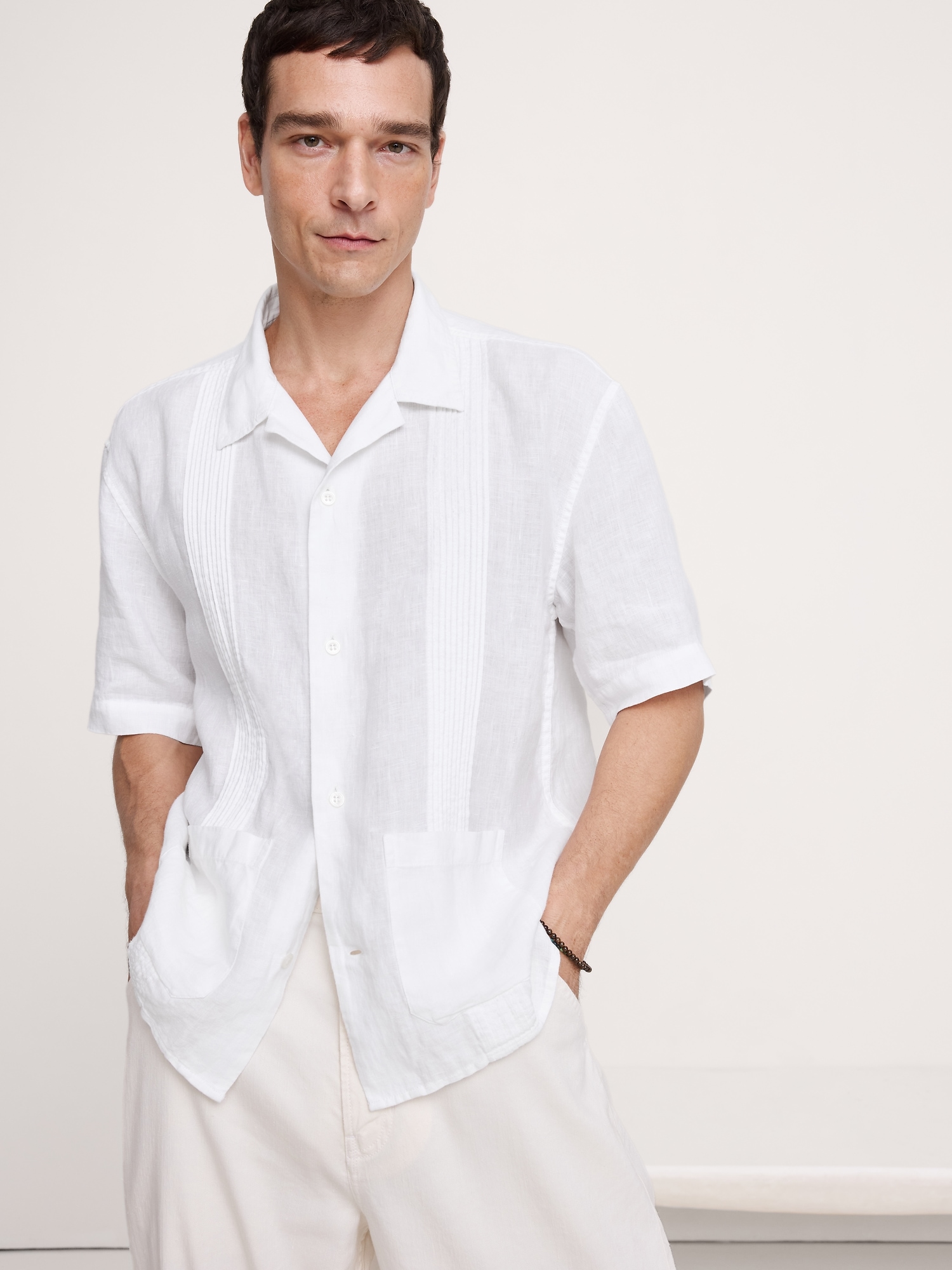 Image number 1 showing, Relaxed-Fit Pleated Linen Resort Shirt