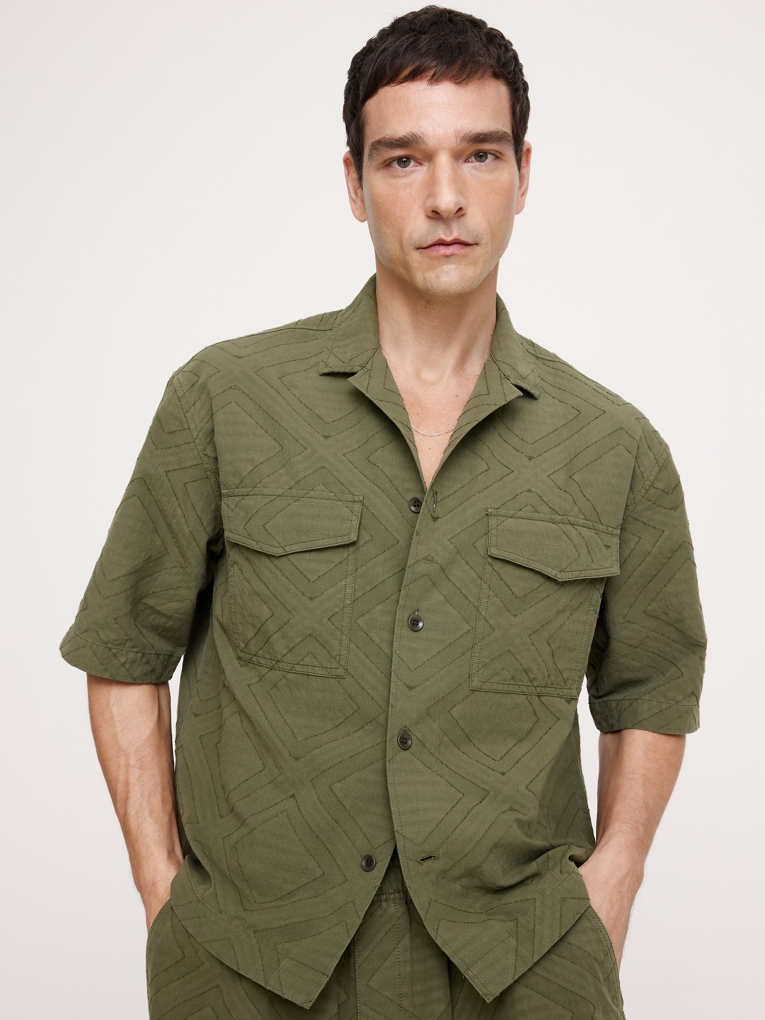 Image number 1 showing, Relaxed-Fit Cotton Jacquard Resort Shirt