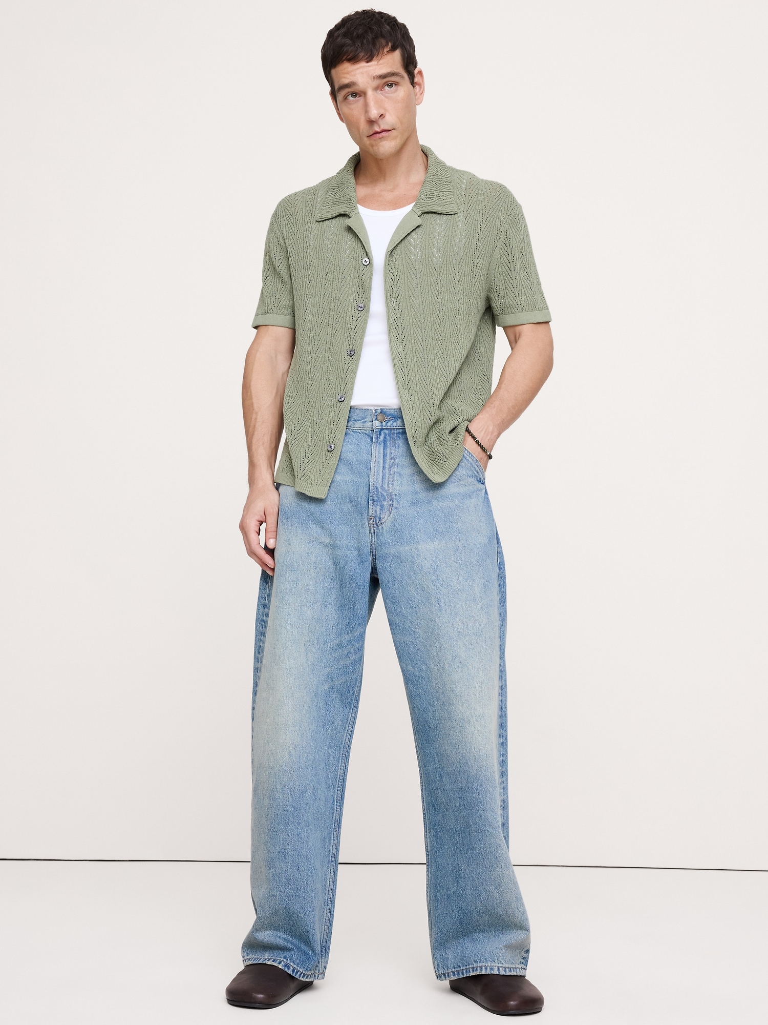 Image number 4 showing, Pointelle Linen-Cotton Blend Polo Cardigan