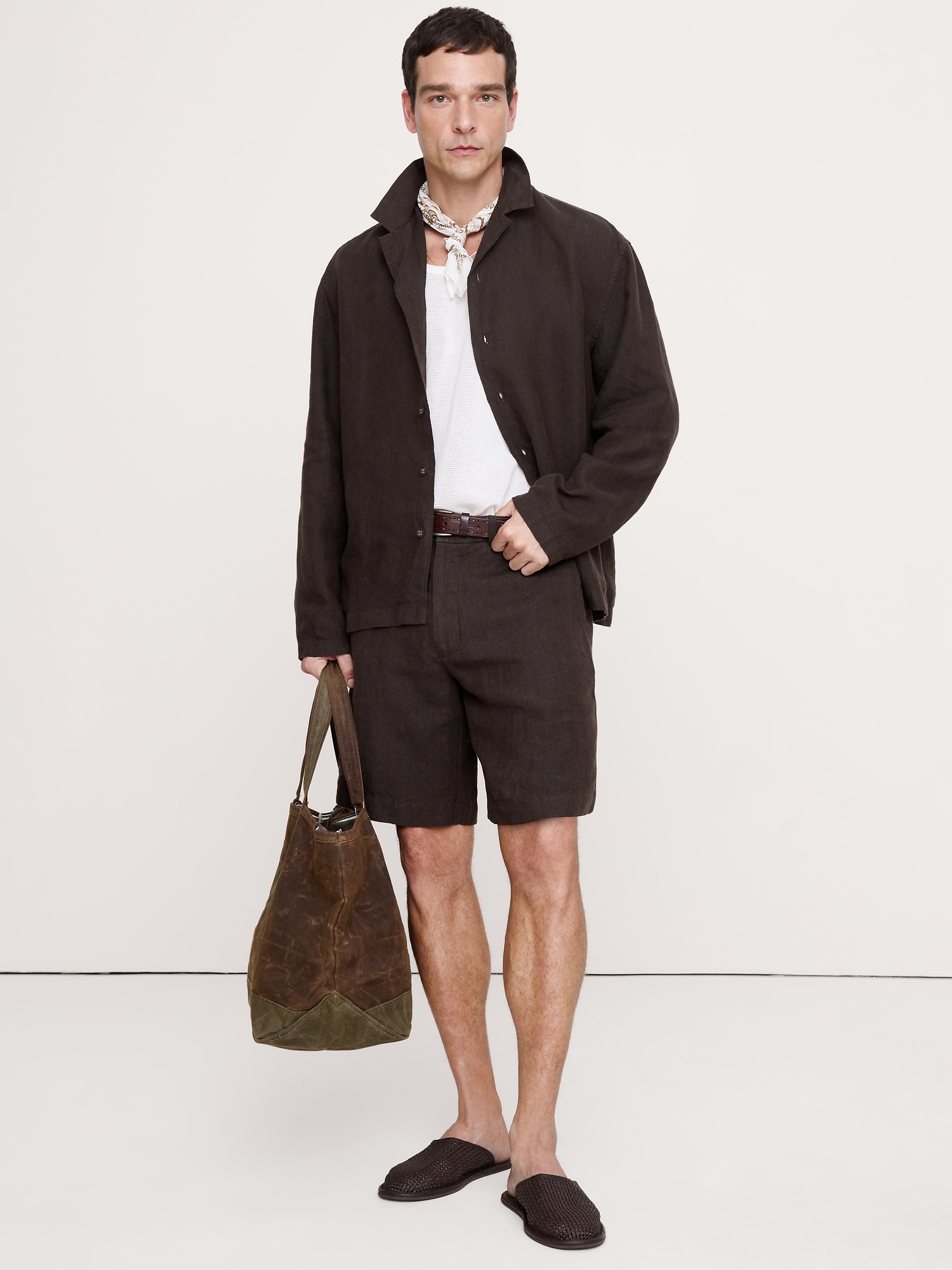 Мужская рубашка Banana Republic Relaxed-Fit Linen Long-Sleeve Resort, цвет: Шоколадный коричневый — фото 3