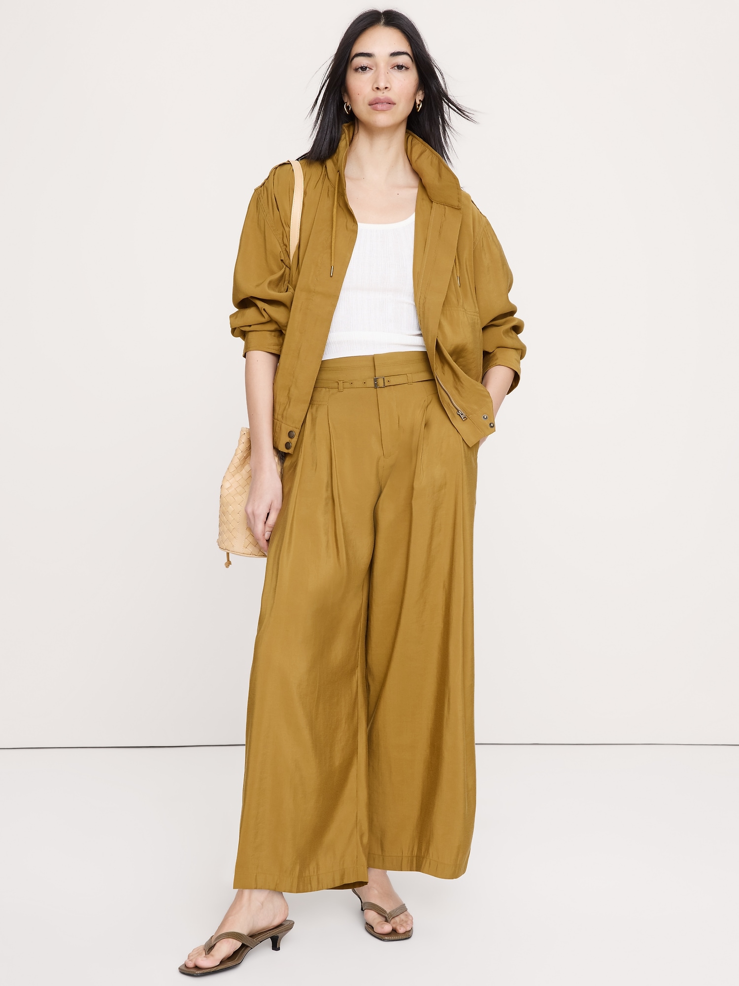 Image number 5 showing, Pleated Wide-Leg Cropped Pant in Luster Twill