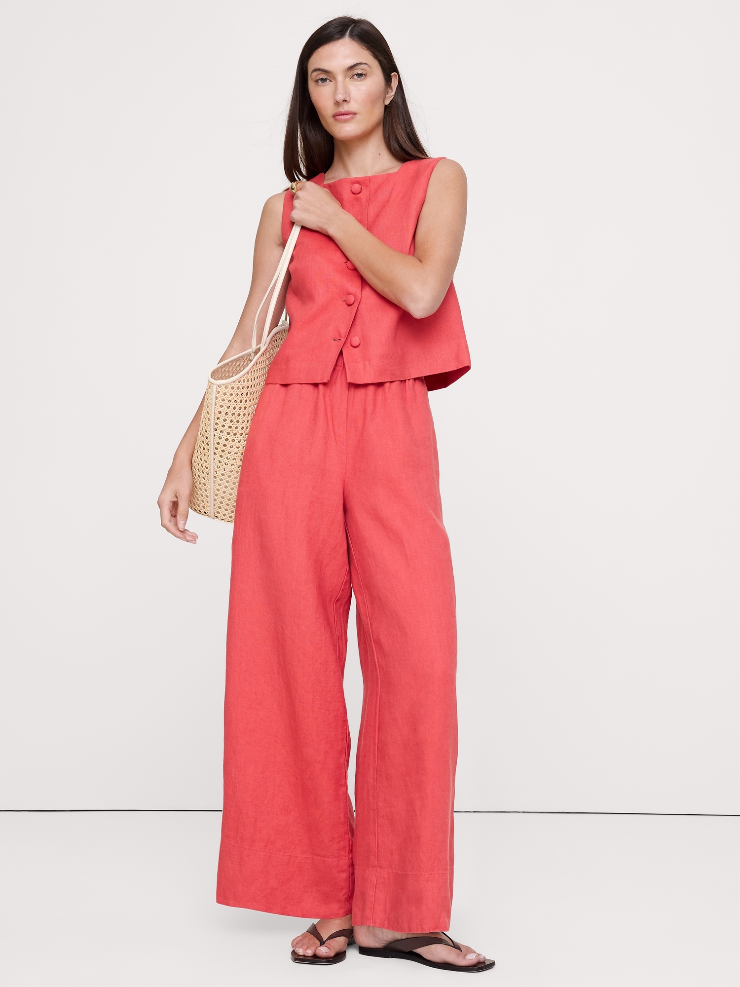 Image number 5 showing, High-Rise Wide-Leg Linen Pull-On Ankle Pant