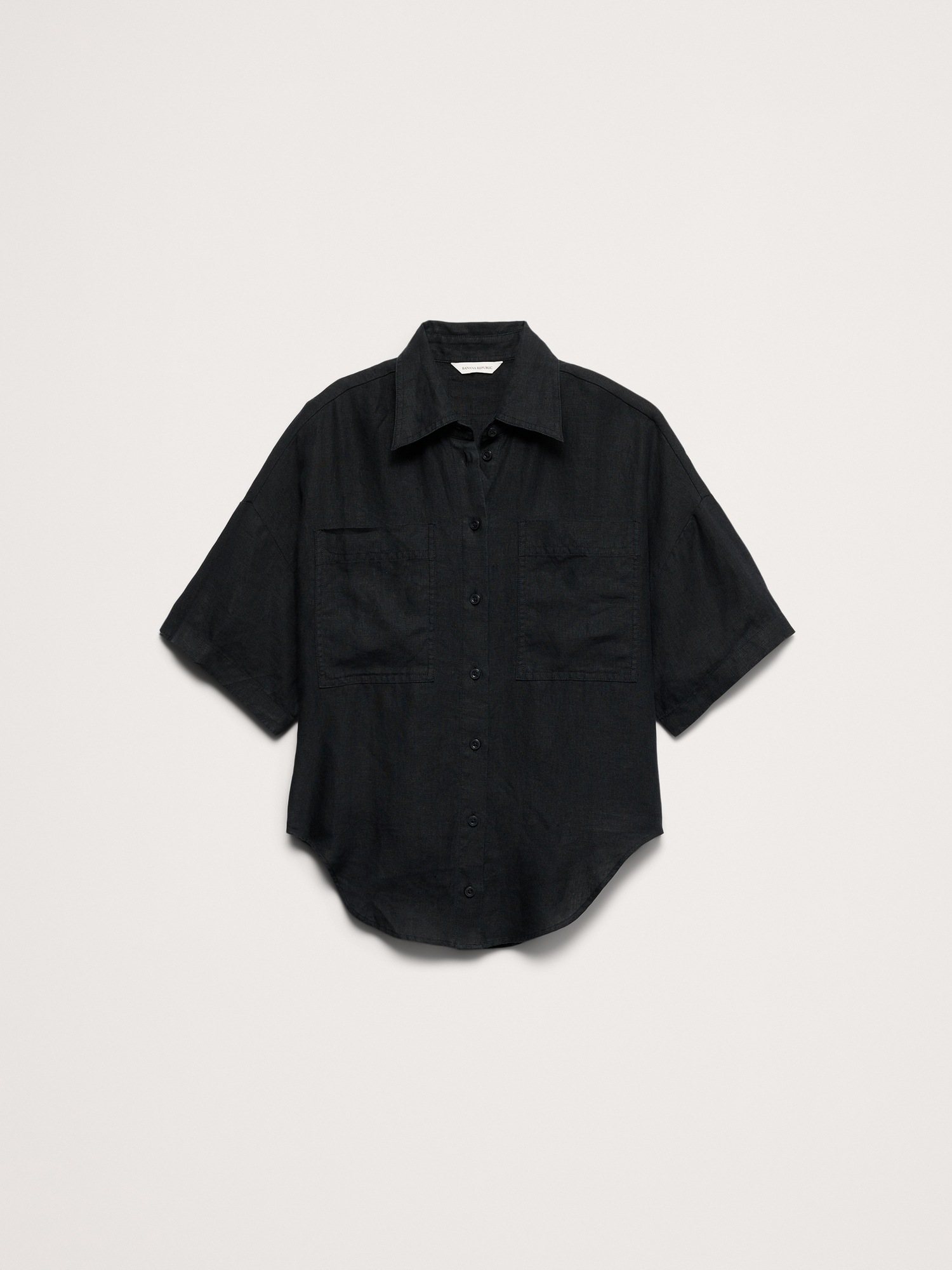 Женская рубашка Banana Republic Linen Short-Sleeve Shirt, цвет: Чёрный — фото 4