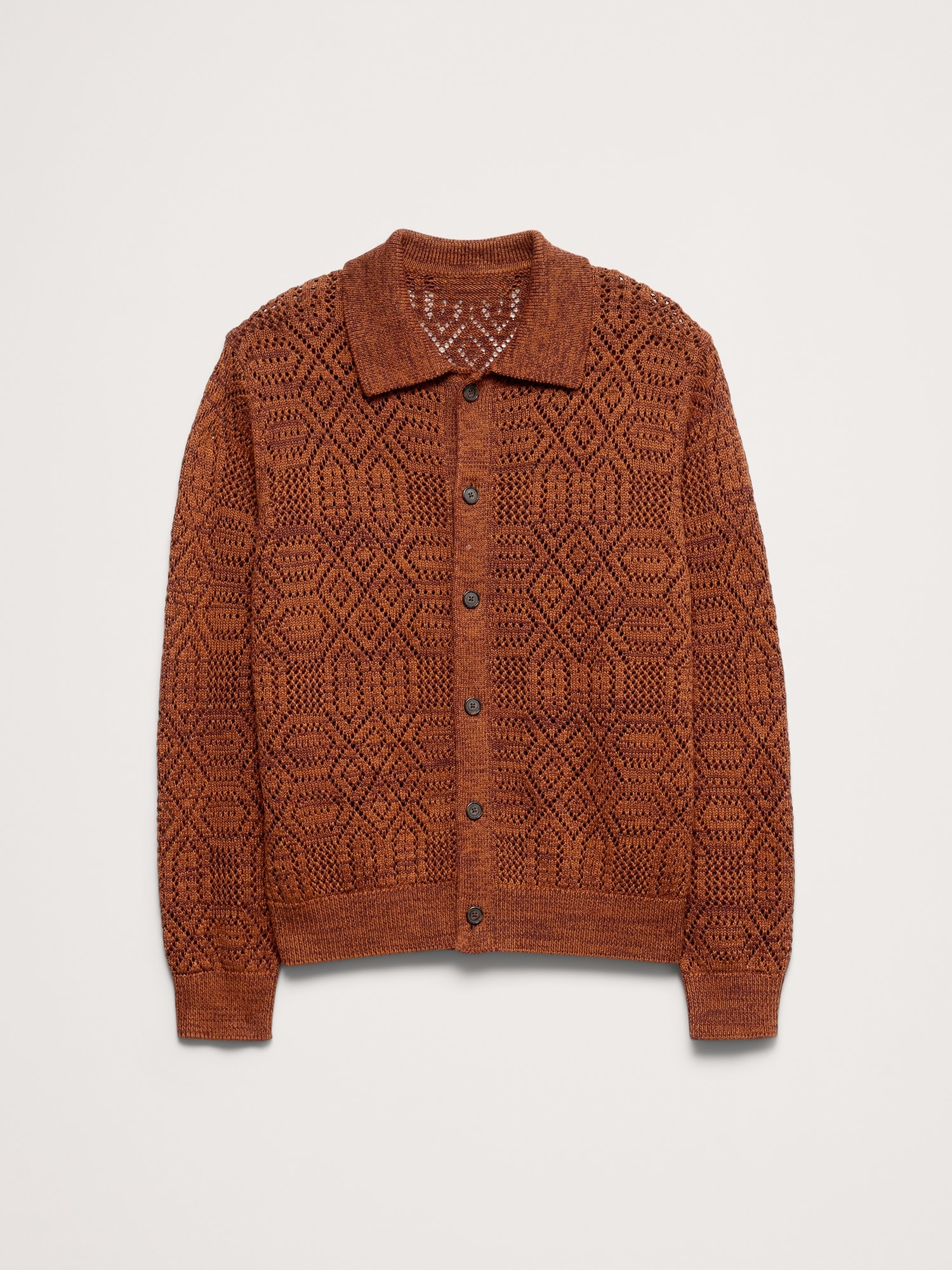 Image number 5 showing, Linen-Cotton Pointelle Polo Cardigan