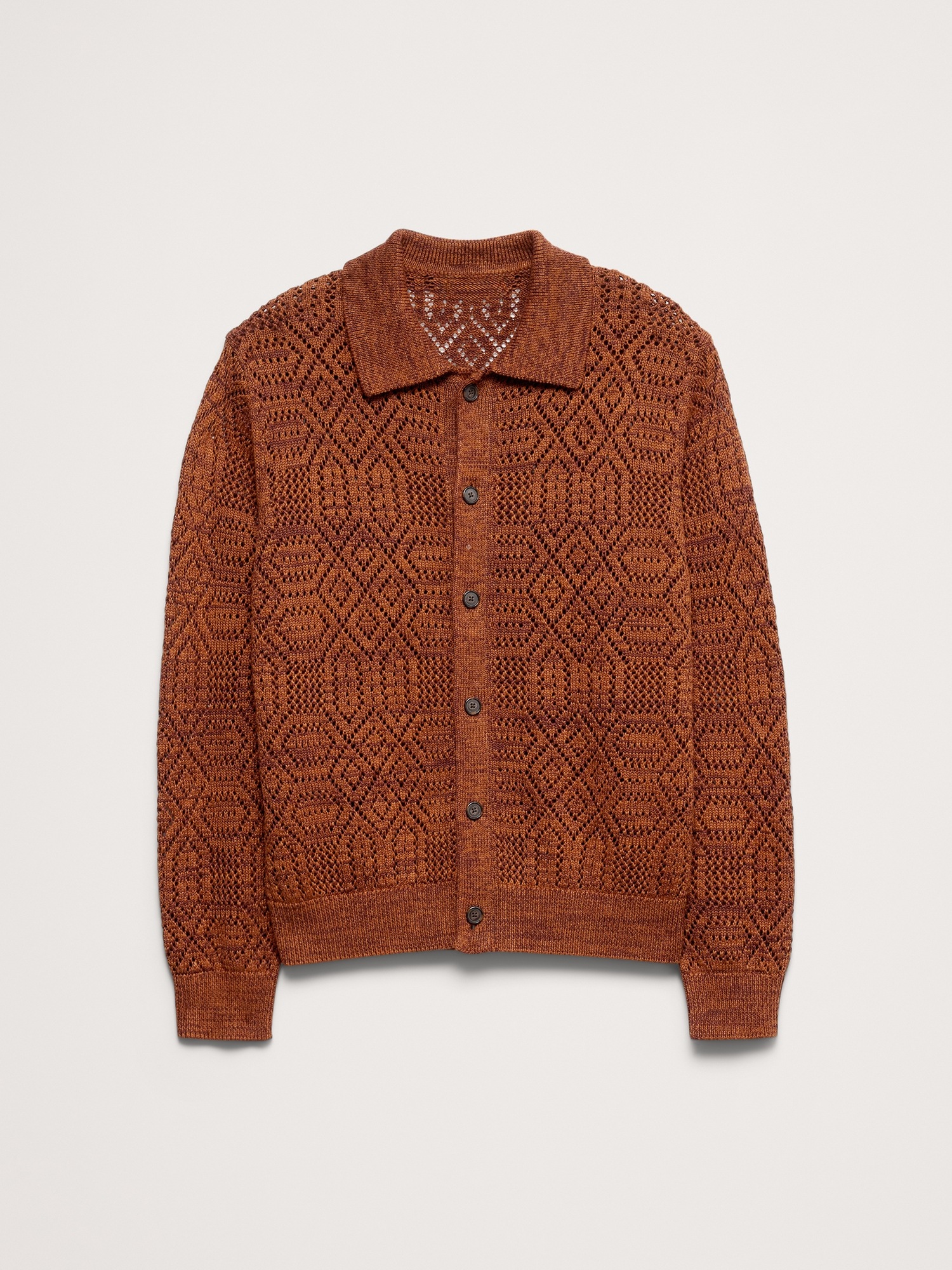 Мужской кардиган Banana Republic Linen-Cotton Textured Polo Cardigan, цвет: Бордовый коричневый — фото 4