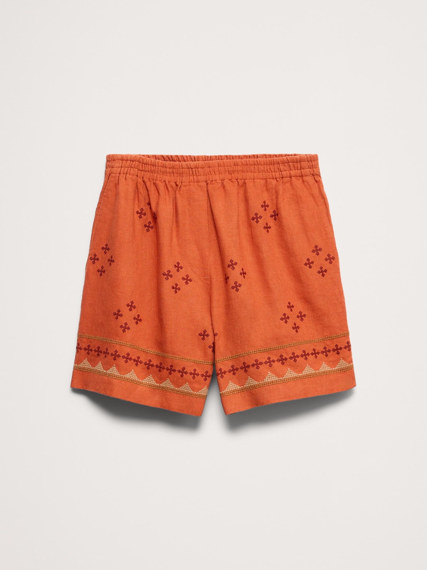 Женские шорты Banana Republic Embroidered Linen 4" Pull-On Short, цвет: Яркий глиняный красный — фото 4