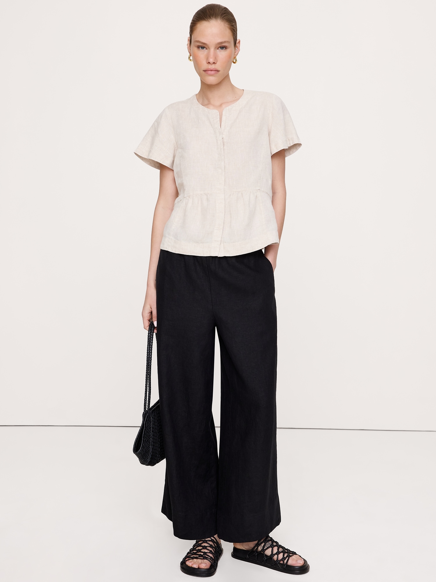 Image number 1 showing, Linen Flutter-Sleeve Top