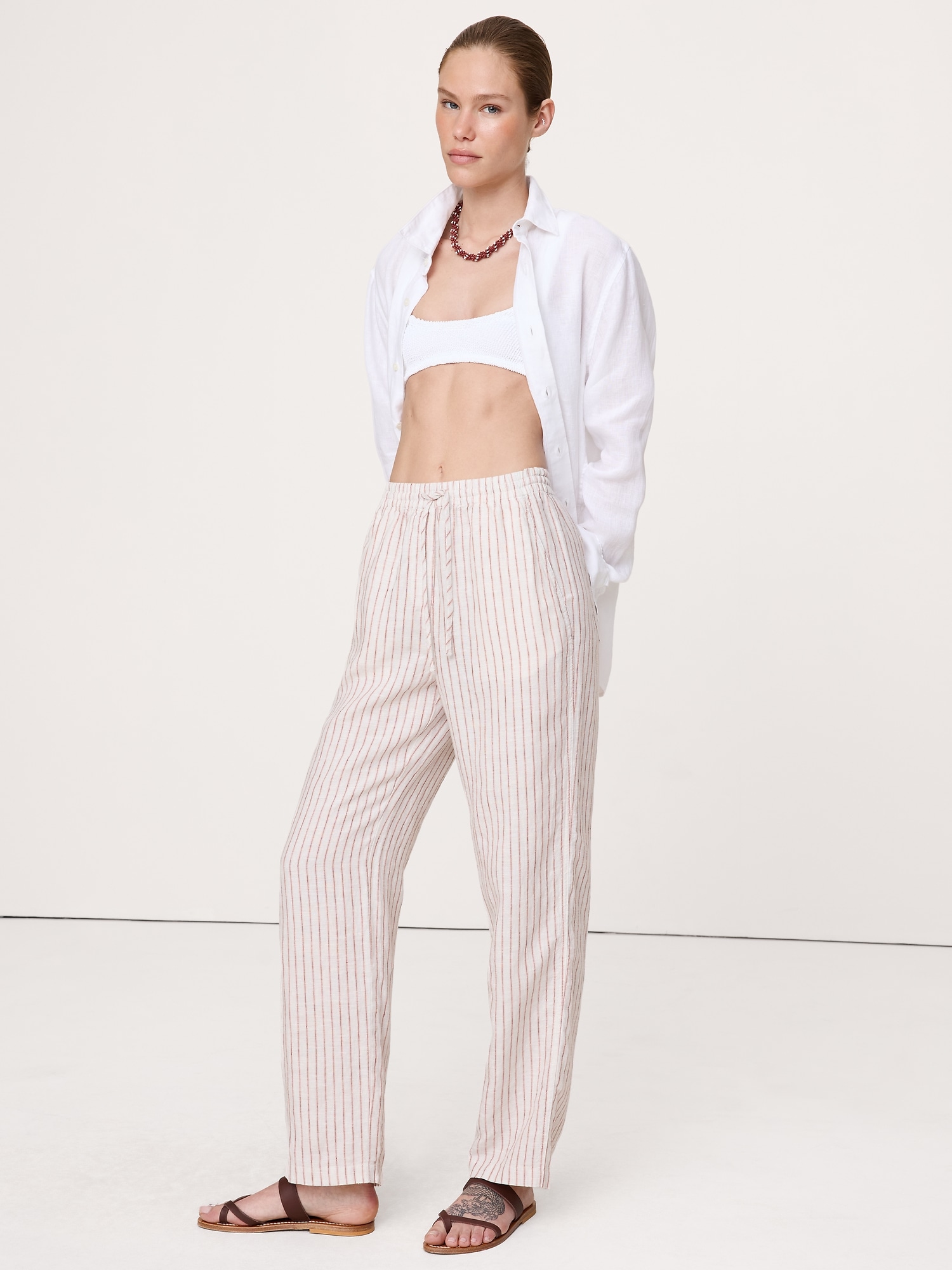 Image number 1 showing, The Getaway Straight-Leg Pull-On Pant in Linen