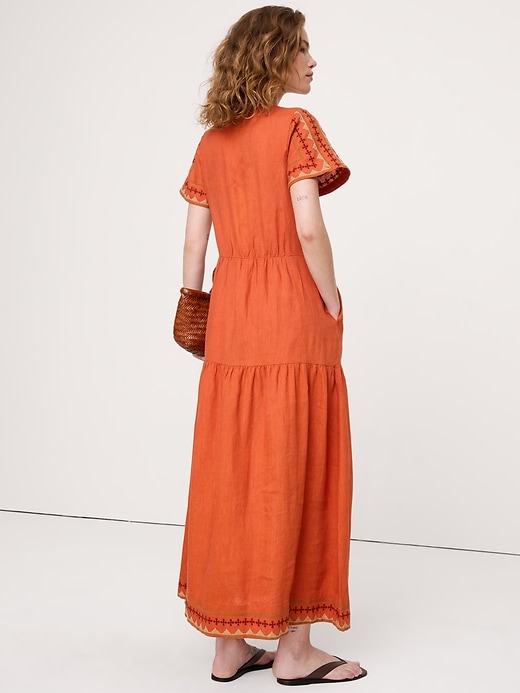 Embroidered Linen Tiered Maxi Dress | Banana Republic