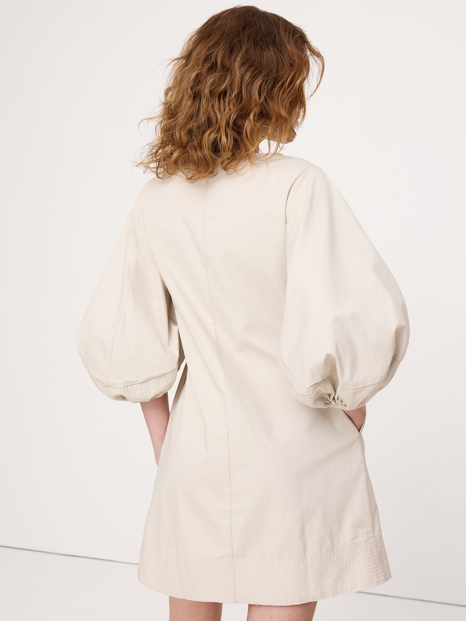 Image number 2 showing, Cotton-Twill Lantern-Sleeve Mini Dress