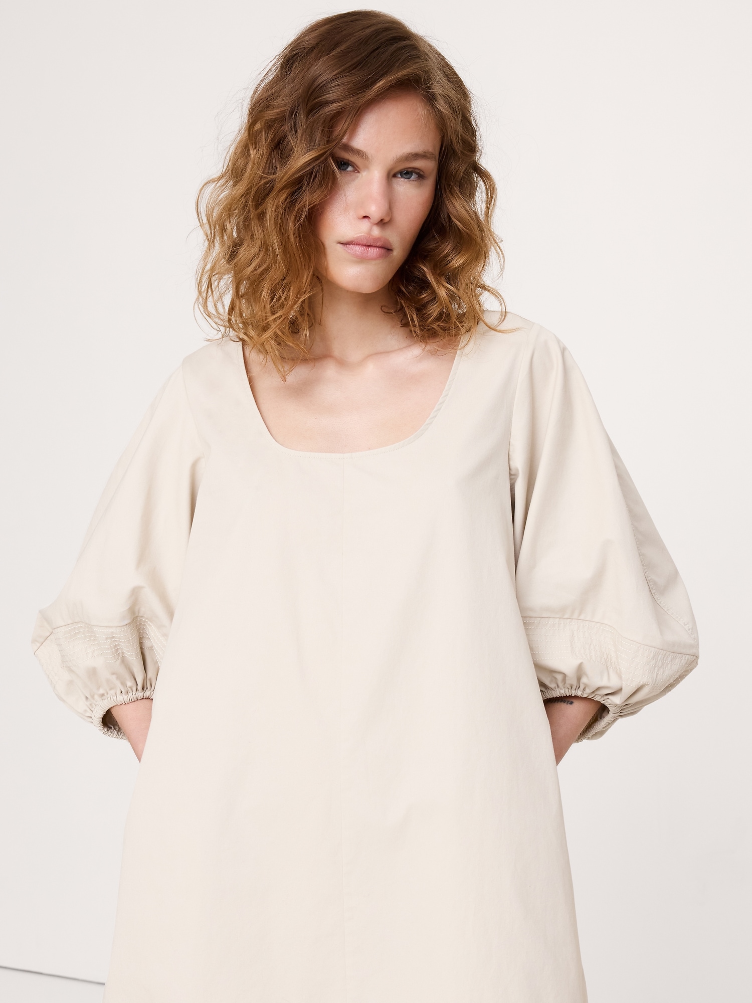 Image number 3 showing, Cotton-Twill Lantern-Sleeve Mini Dress