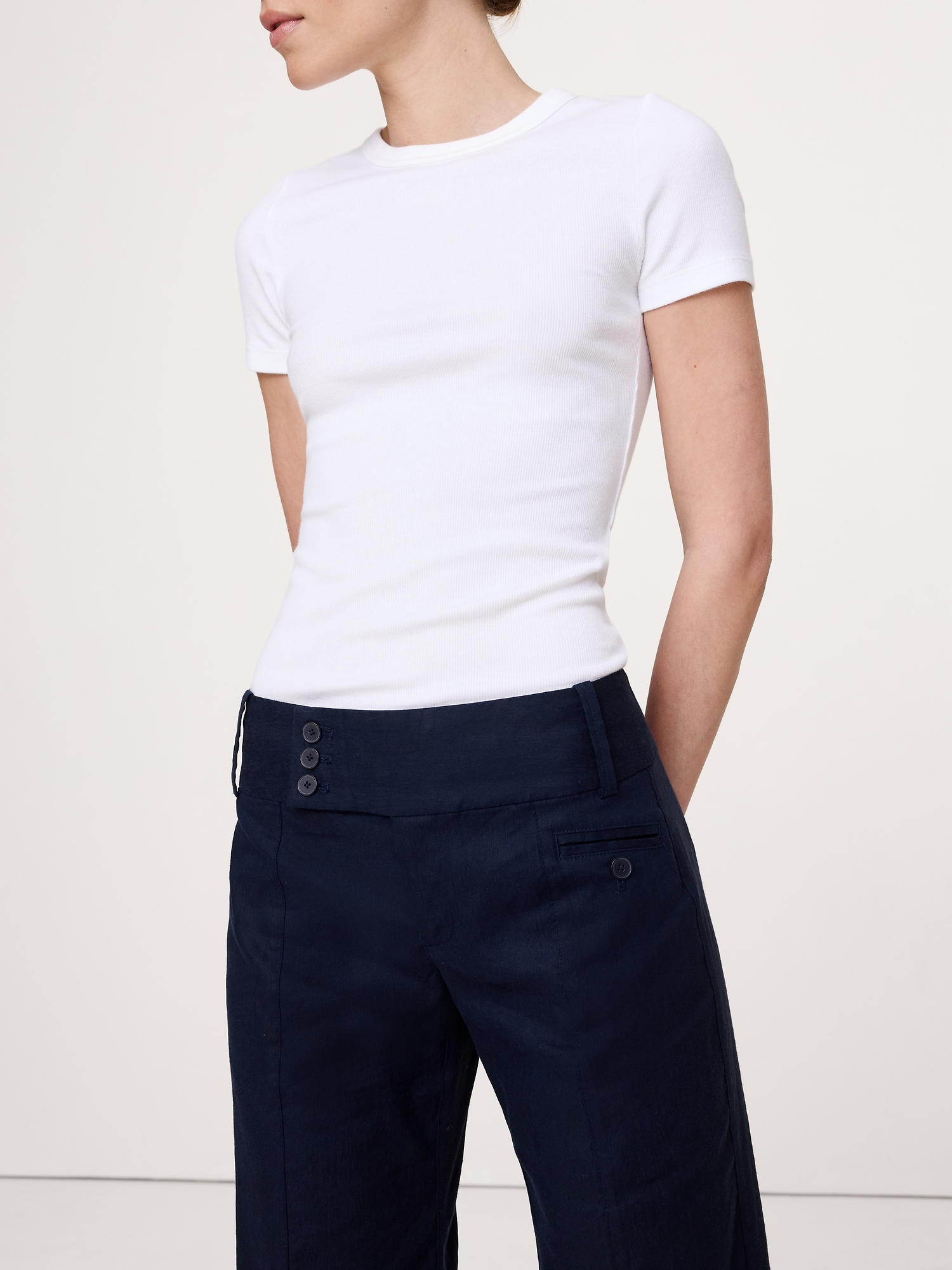Image number 7 showing, Low-Rise Wide-Leg Stretch Linen-Viscose Pant