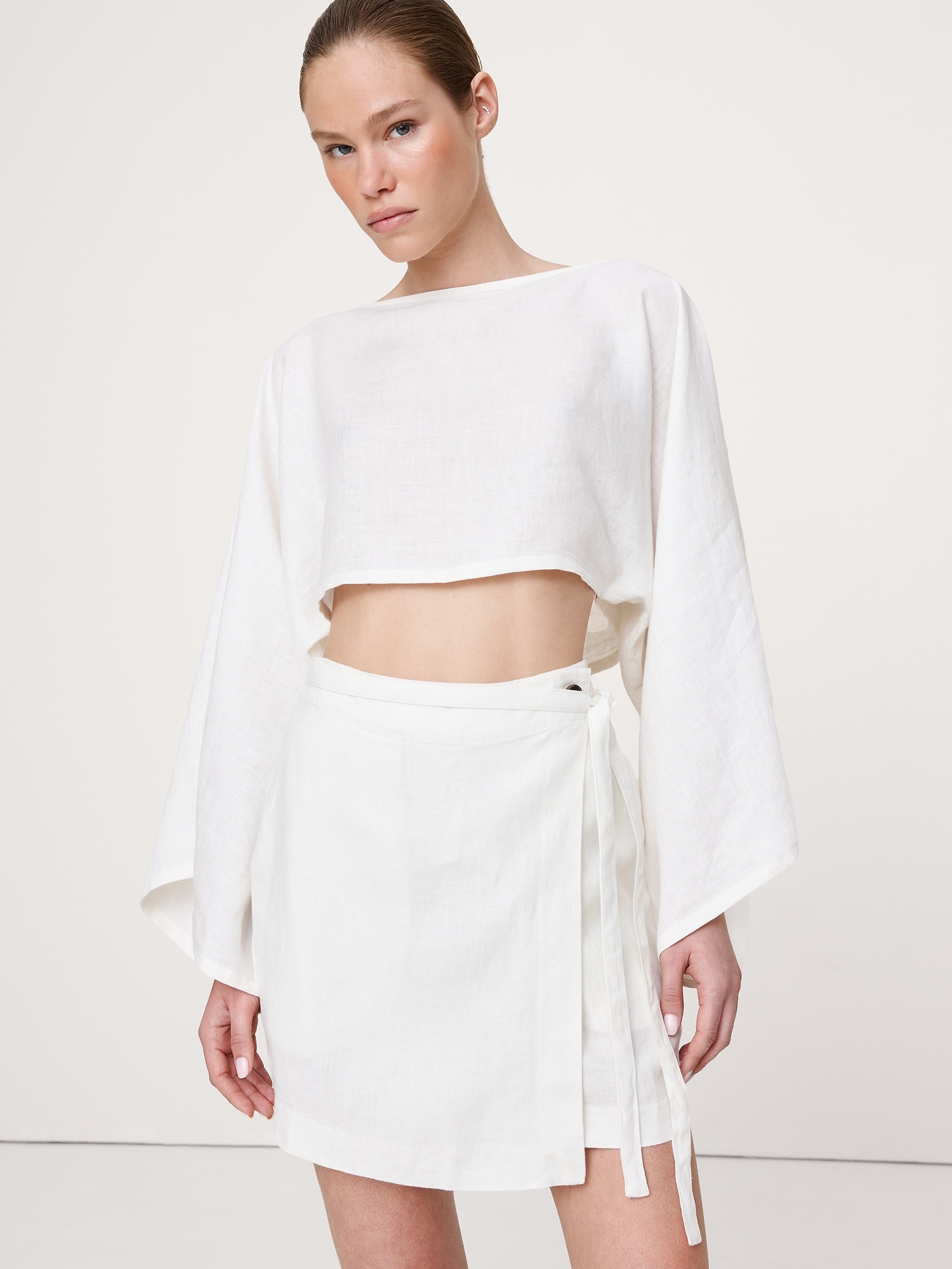 Image number 1 showing, Linen Wrap Mini Skirt