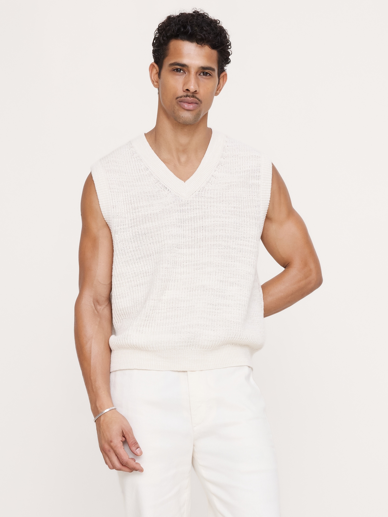 Cotton-Linen Slub V-Neck Sweater Vest from Banana Republic - $100