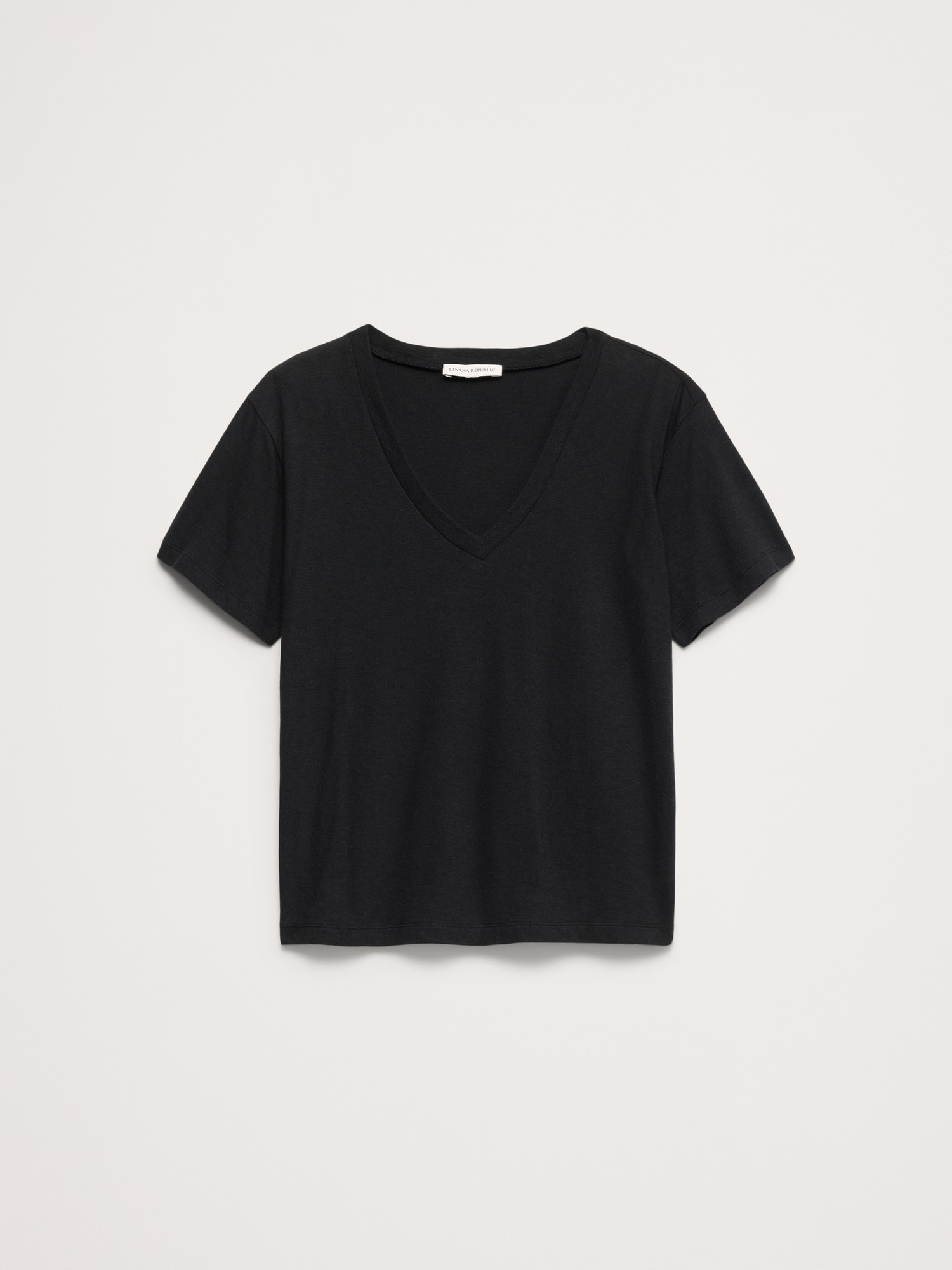 Женская футболка Banana Republic Cotton Slub Boyfriend V-Neck, цвет: Чёрный — фото 4