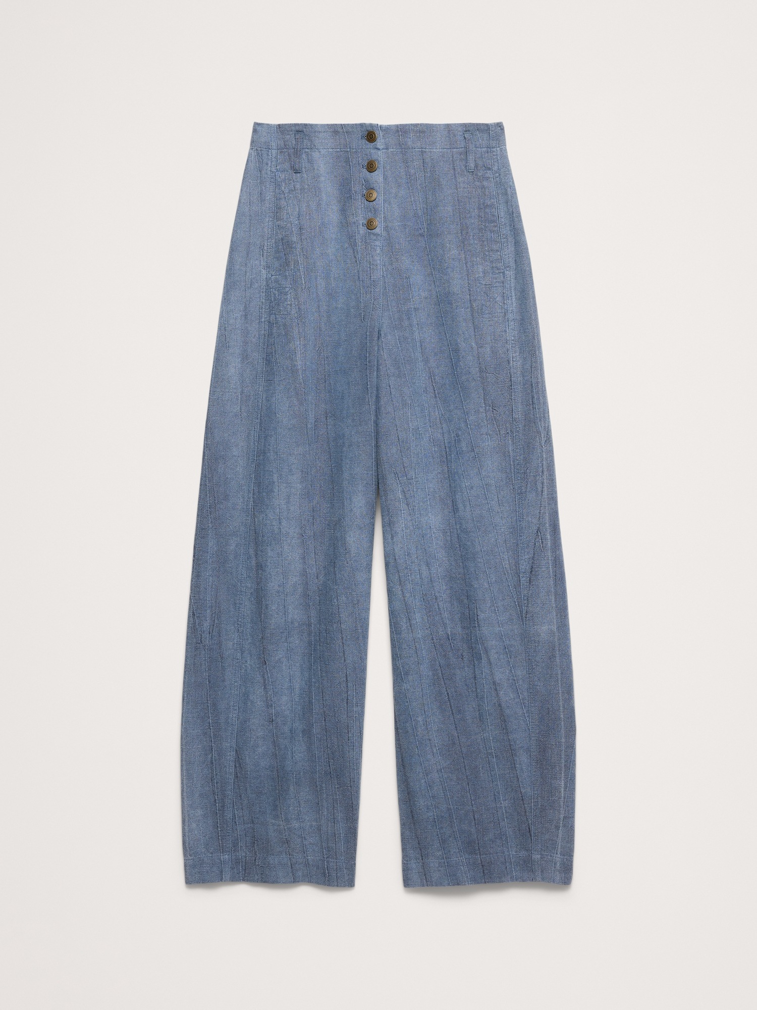 Женские брюки Banana Republic High-Rise Relaxed Barrel Ramie-Cotton Pant, цвет: Синий — фото 4