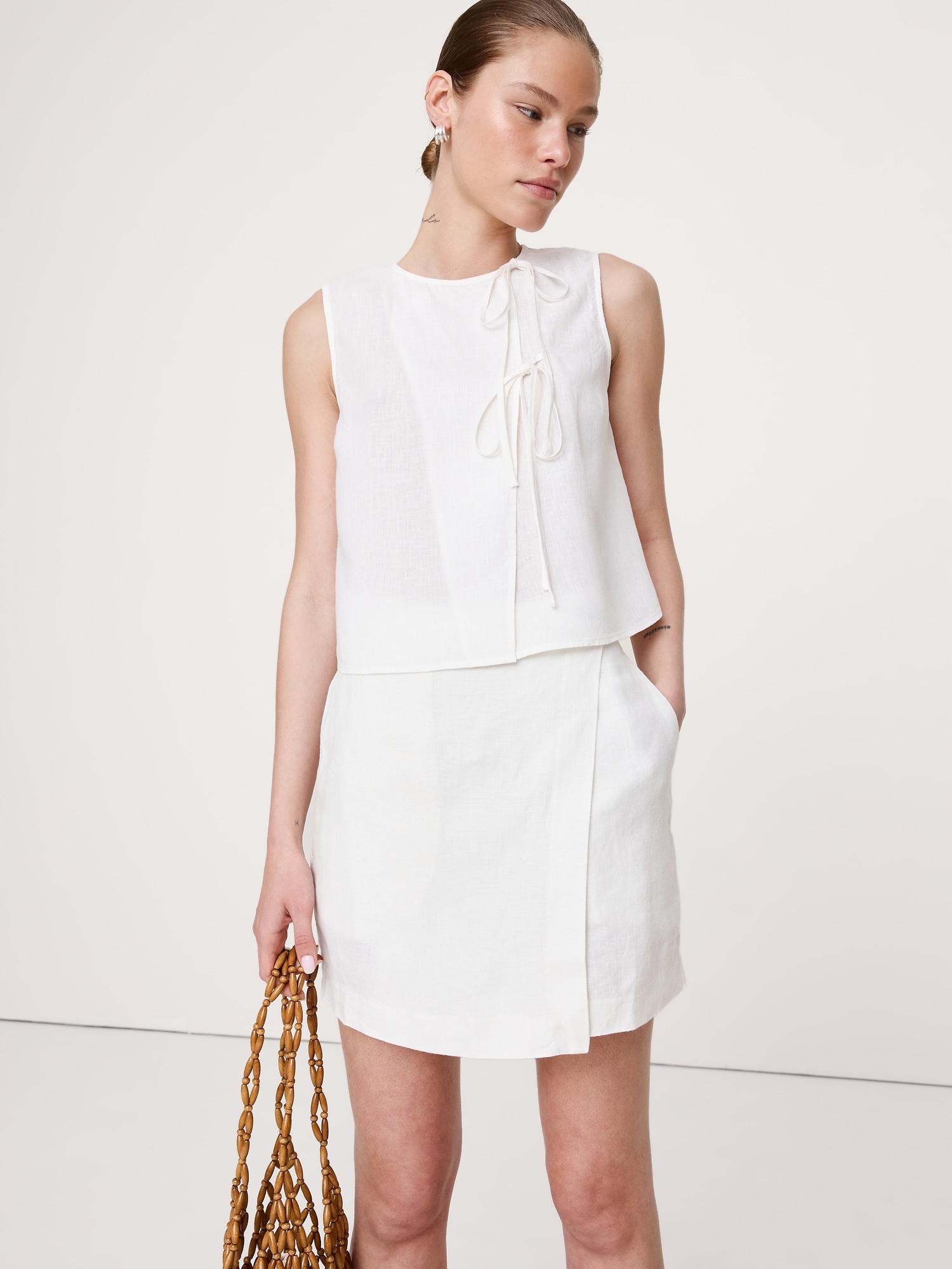 Image number 3 showing, Linen Wrap Mini Skirt