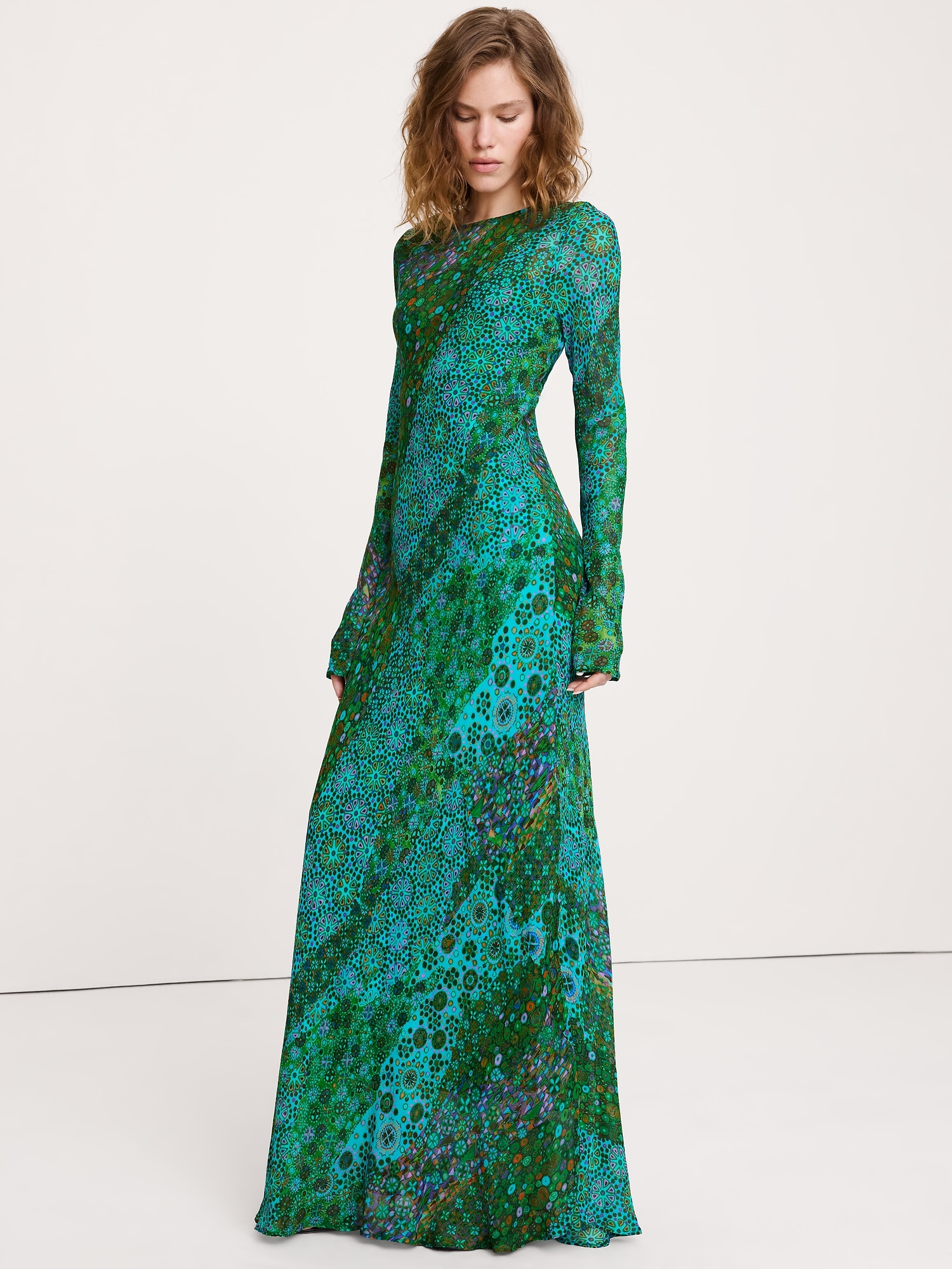 Image number 1 showing, Bias-Cut Chiffon Maxi Dress