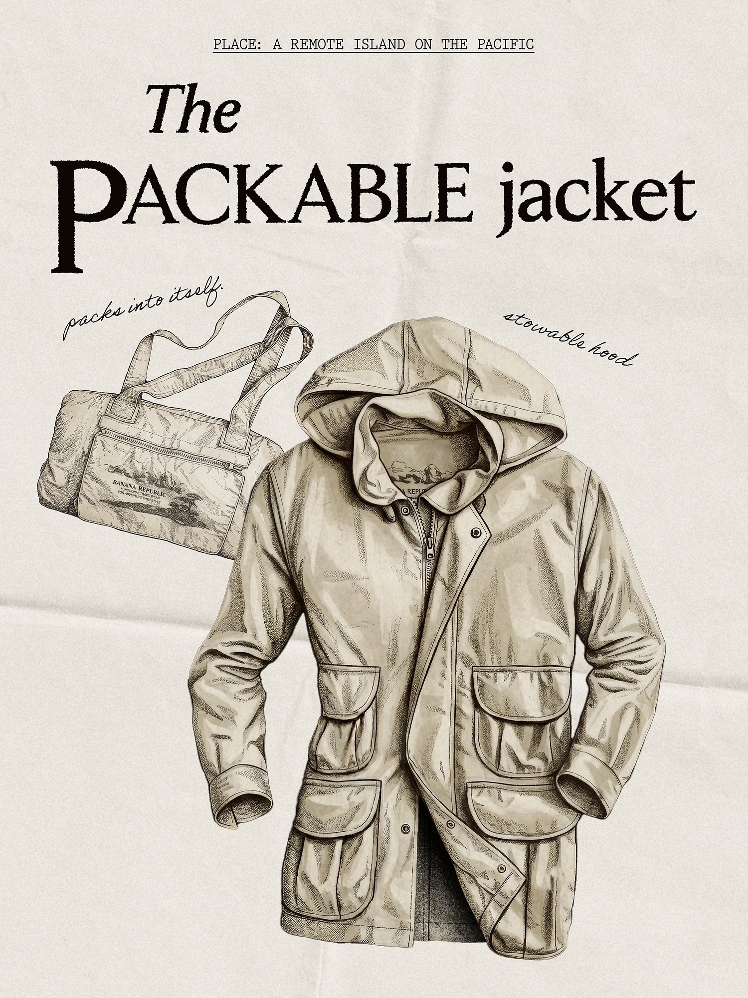 Мужская куртка Banana Republic Archive Reissue Packable, цвет: Мягкий белый — фото 4