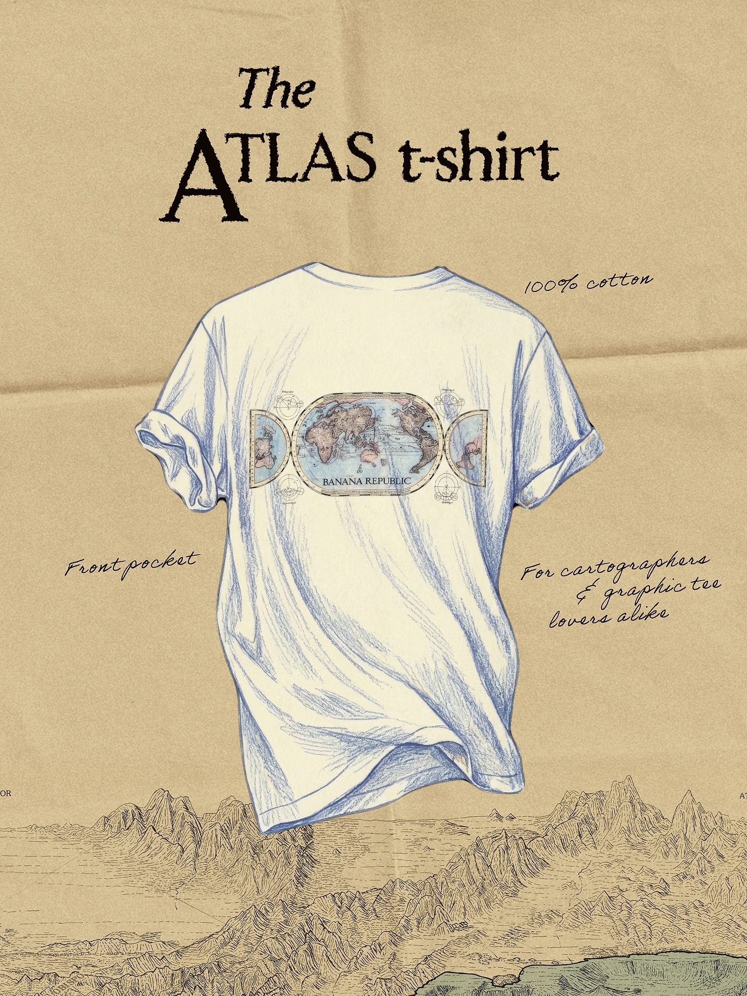 Мужская футболка Banana Republic Archive Reissue Atlas Graphic, цвет: Чистый белый — фото 4
