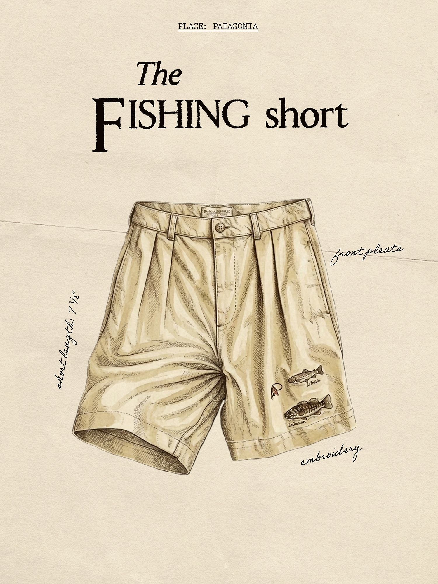 Мужские шорты Banana Republic Archive Reissue Pleated Fishing Short, цвет: Хаки бежевый — фото 4
