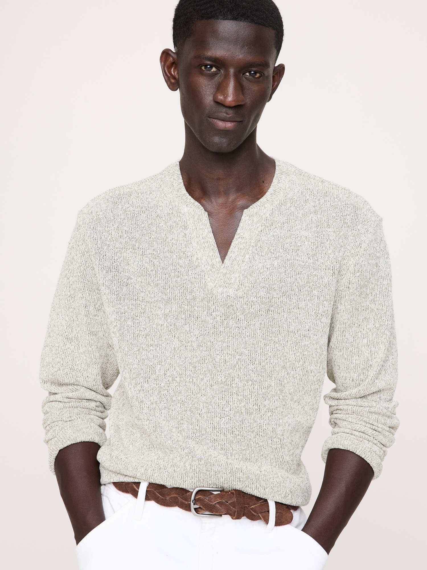 Image number 1 showing, Marled Notch-Neck T-Shirt