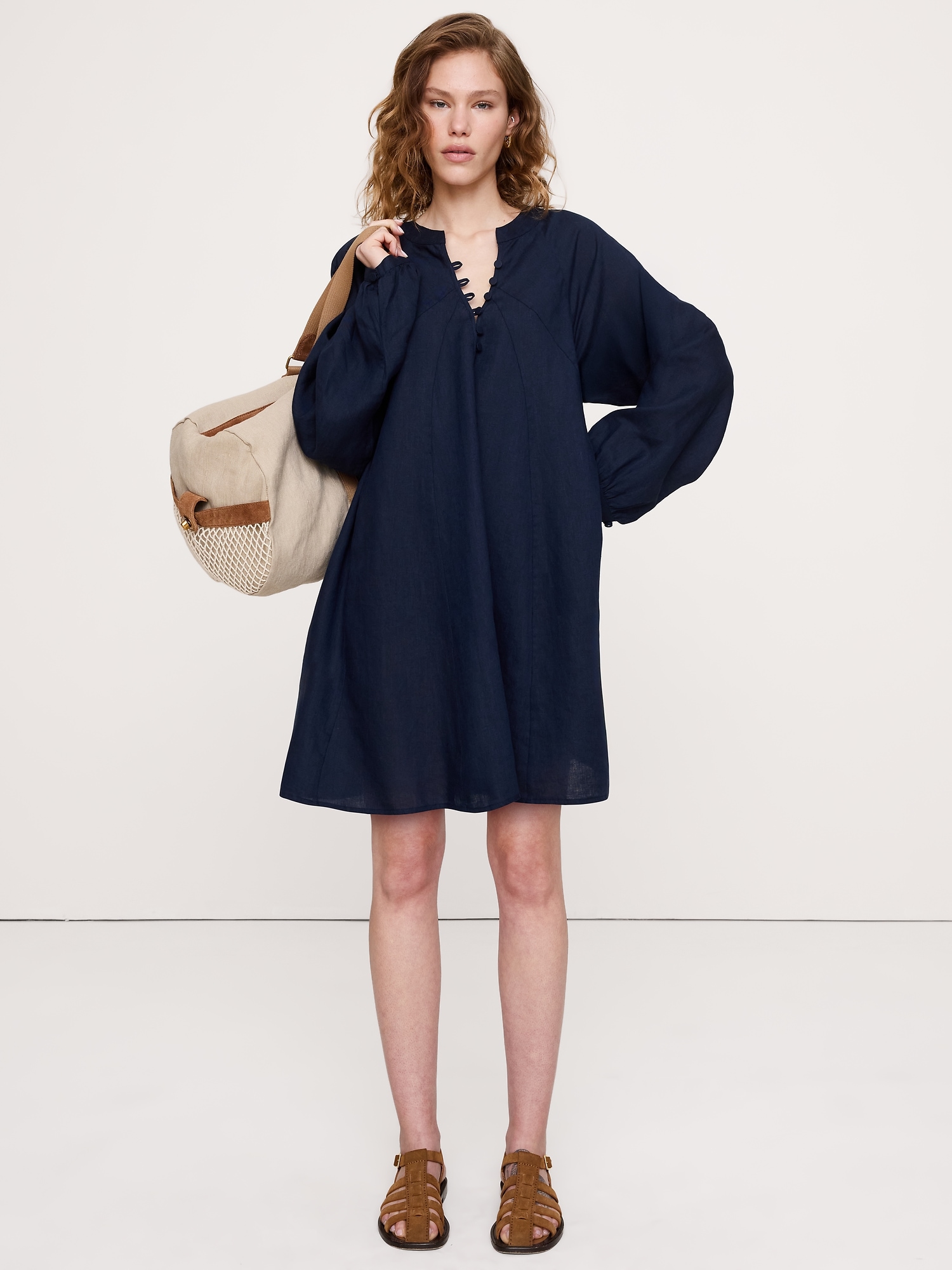 Image number 1 showing, Linen Kaftan Mini Dress