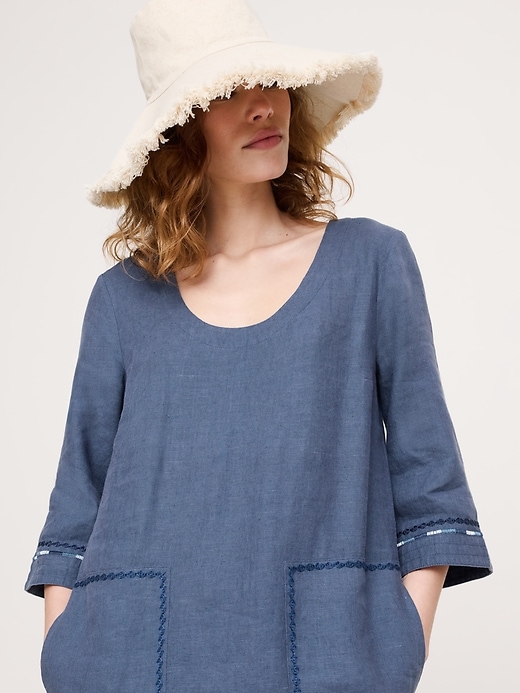 sachin and babi light blue dress Embroidered Linen Scoop-Neck Maxi Dress
