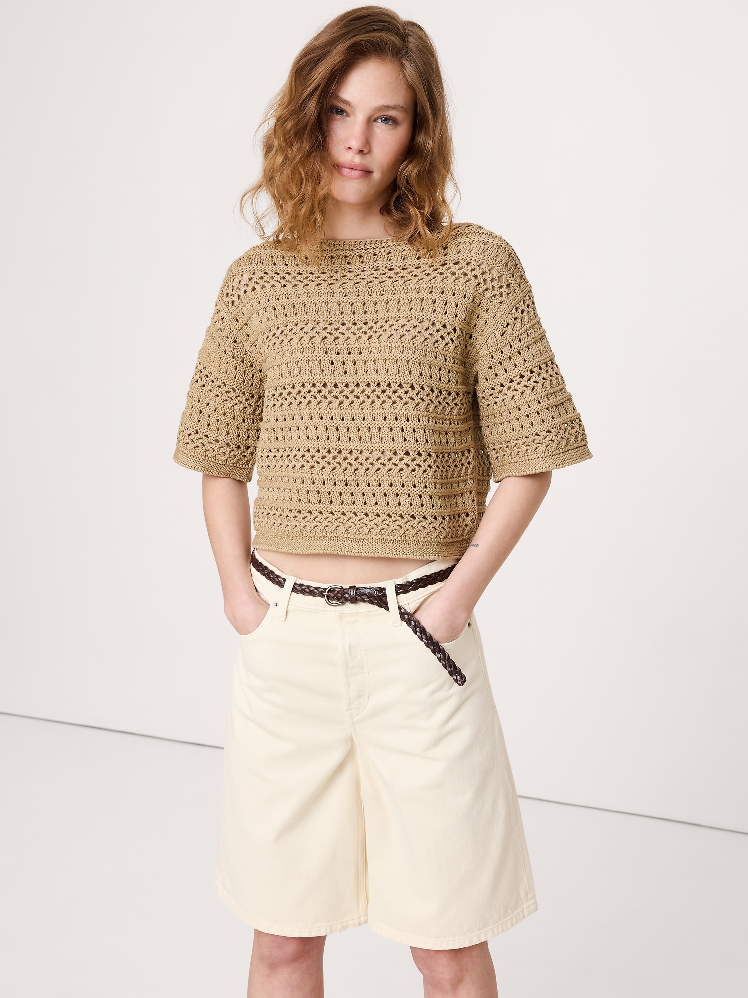 Image number 1 showing, Cotton Crochet Sweater Tee