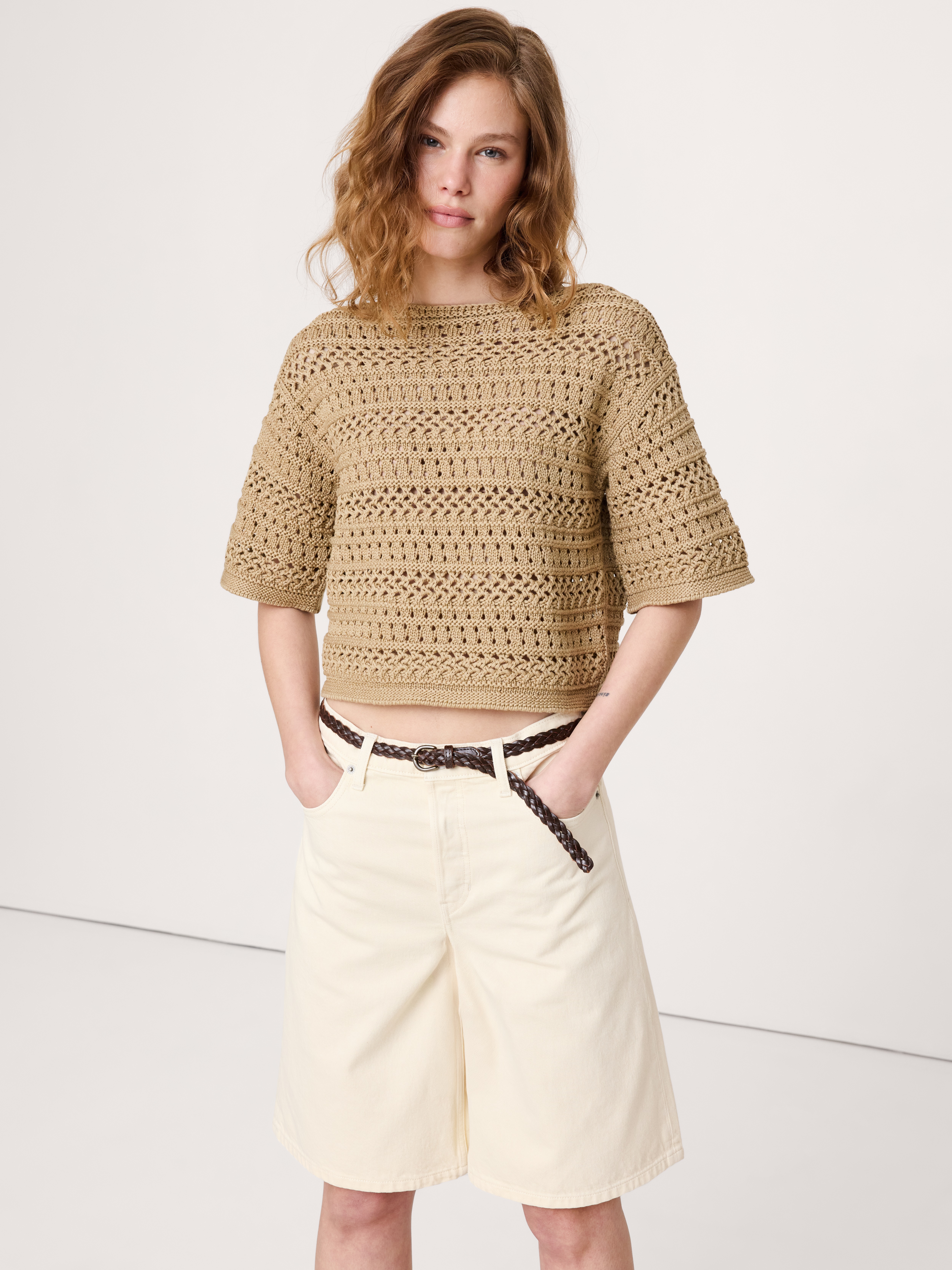 Coastal Cotton Crochet Sweater Tee