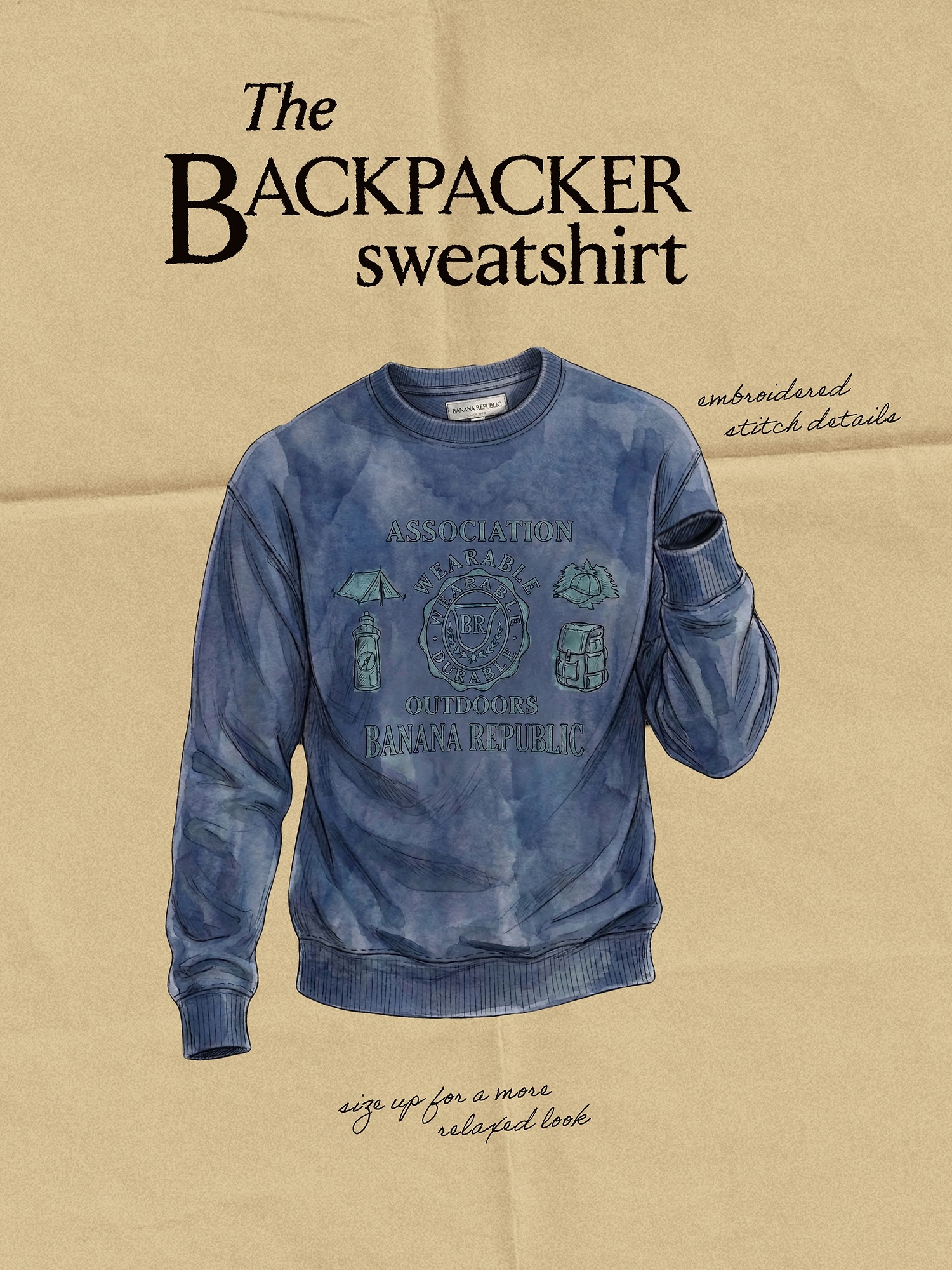 Мужская толстовка Banana Republic Archive Reissue Backpacker Graphic, цвет: Тёмно-синий — фото 4