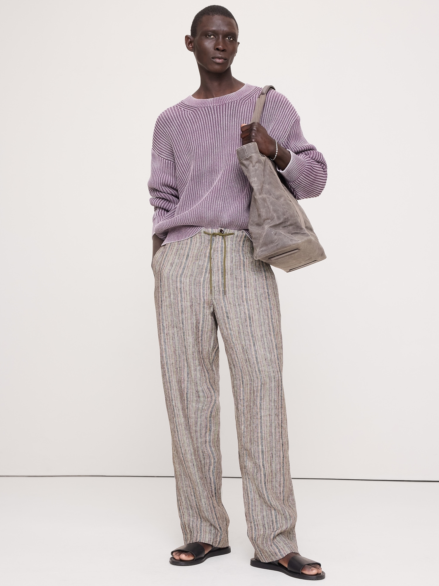 Мужские брюки Banana Republic Relaxed Striped Linen Beach Pant, цвет: Разноцветный полосатый