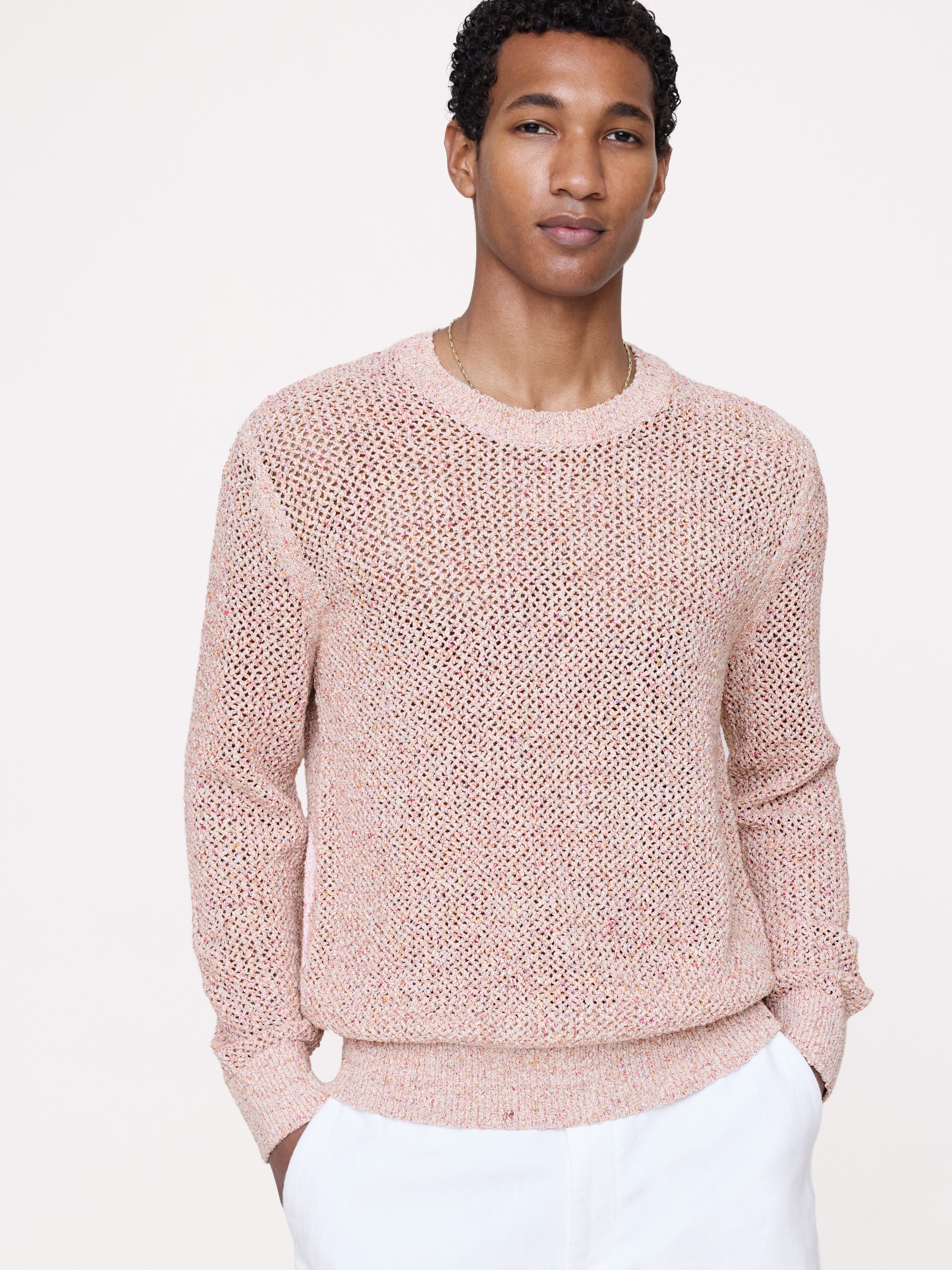 Textured Mesh Crew-Neck Sweater