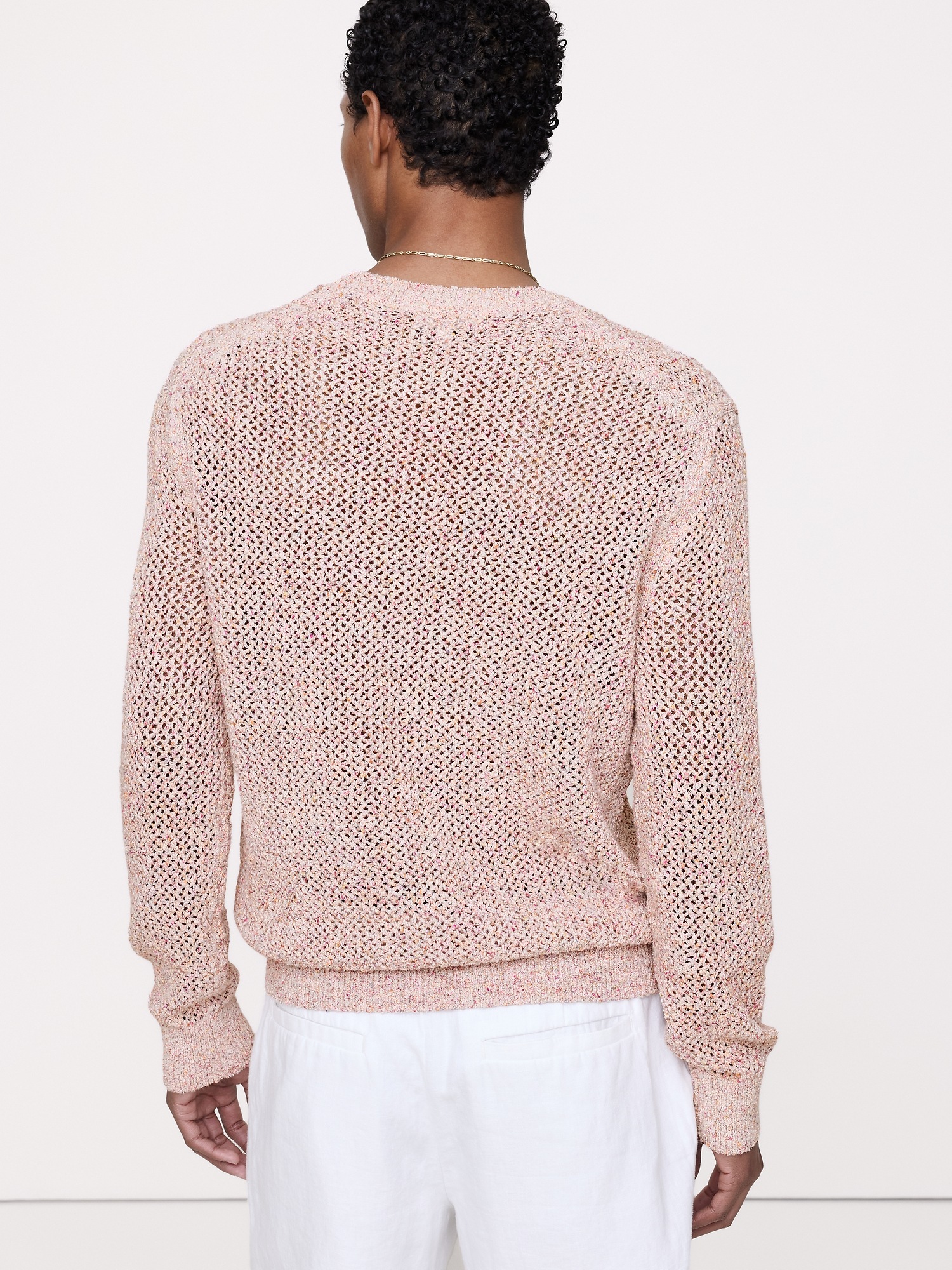 Мужской свитер Banana Republic Textured Mesh Crew-Neck, цвет: Розовый разноцветный — фото 2