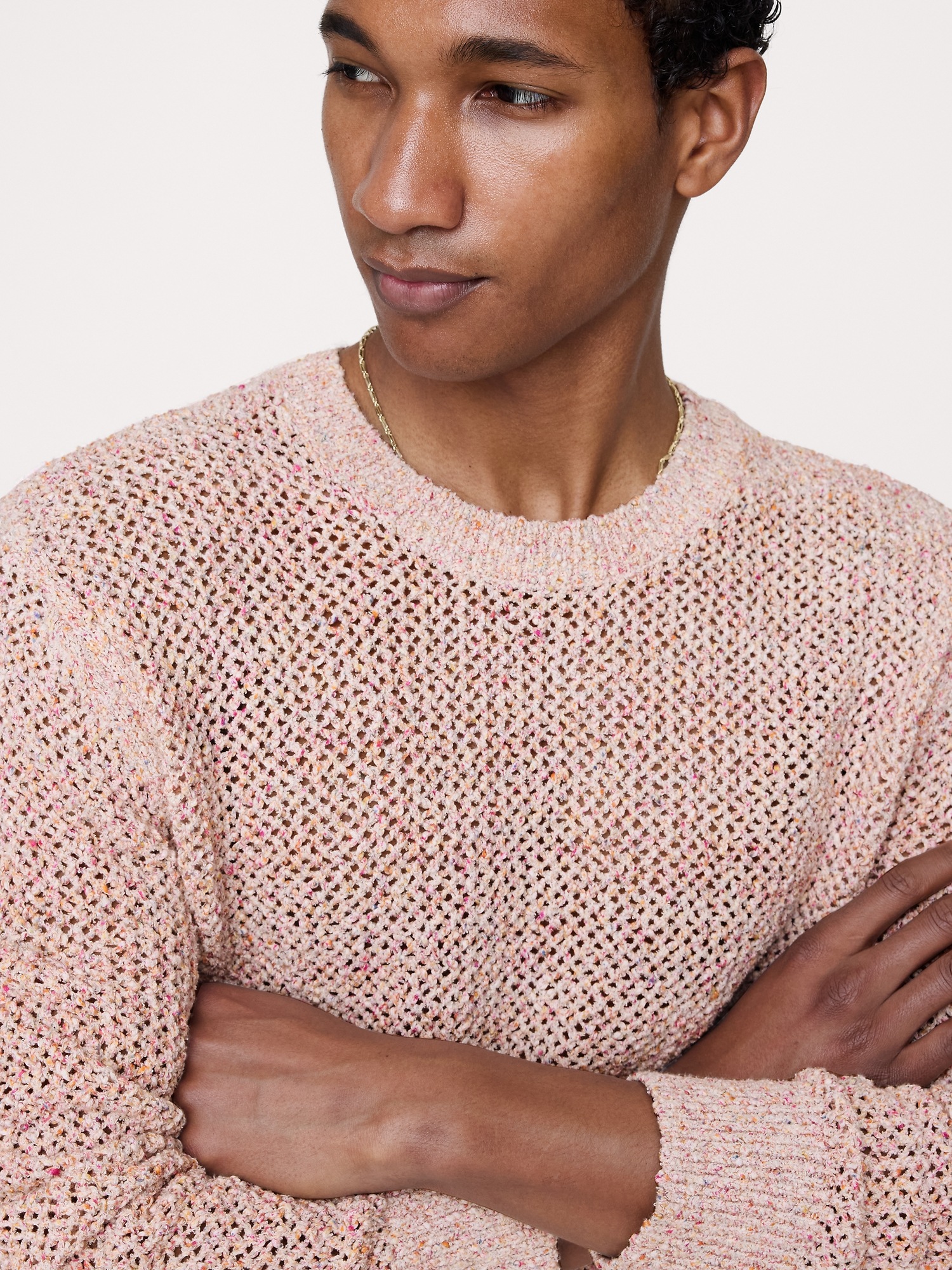 Мужской свитер Banana Republic Textured Mesh Crew-Neck, цвет: Розовый разноцветный — фото 3