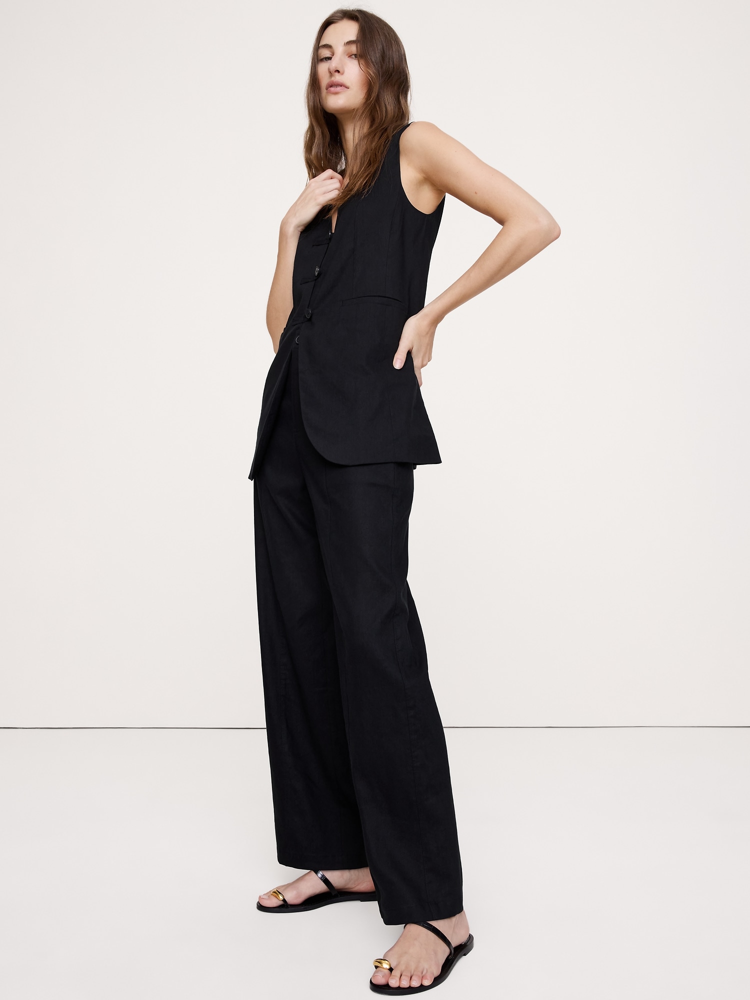 Image number 6 showing, High-Rise Straight Utility Pant in Stretch Linen-Viscose