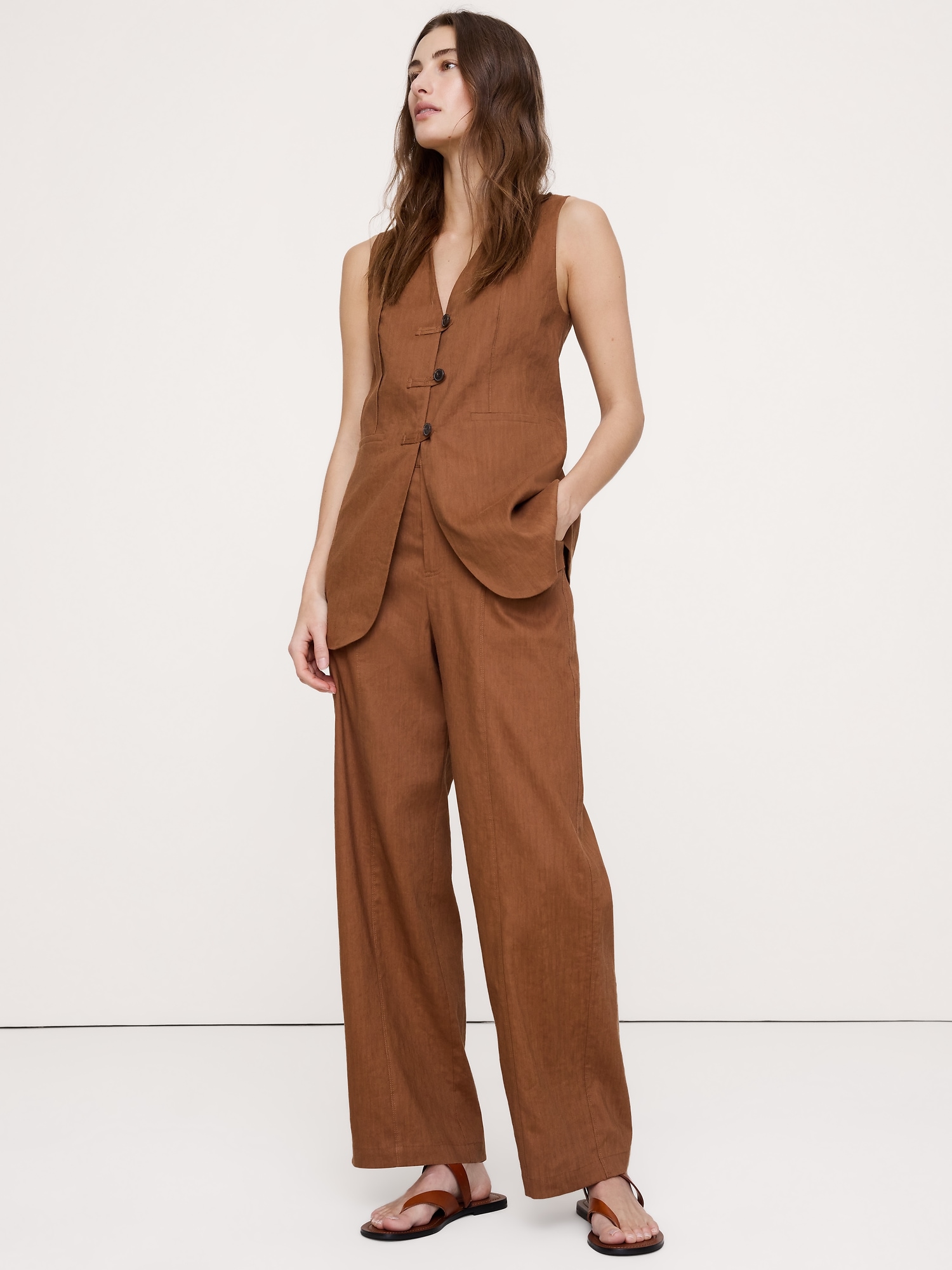Image number 6 showing, High-Rise Straight Utility Pant in Stretch Linen-Viscose