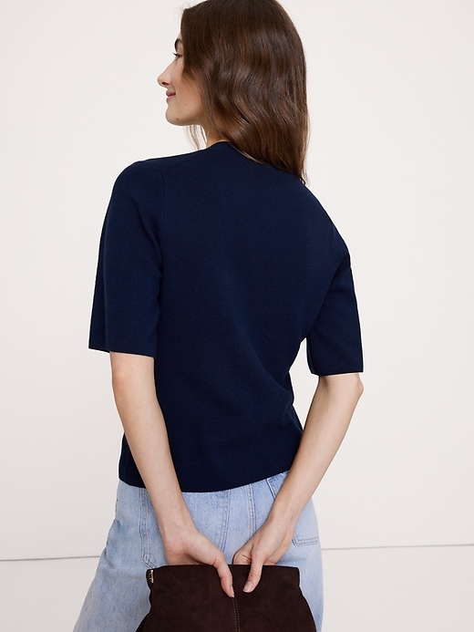 Larkspur Cotton-Silk Short-Sleeve Cardigan | Banana Republic